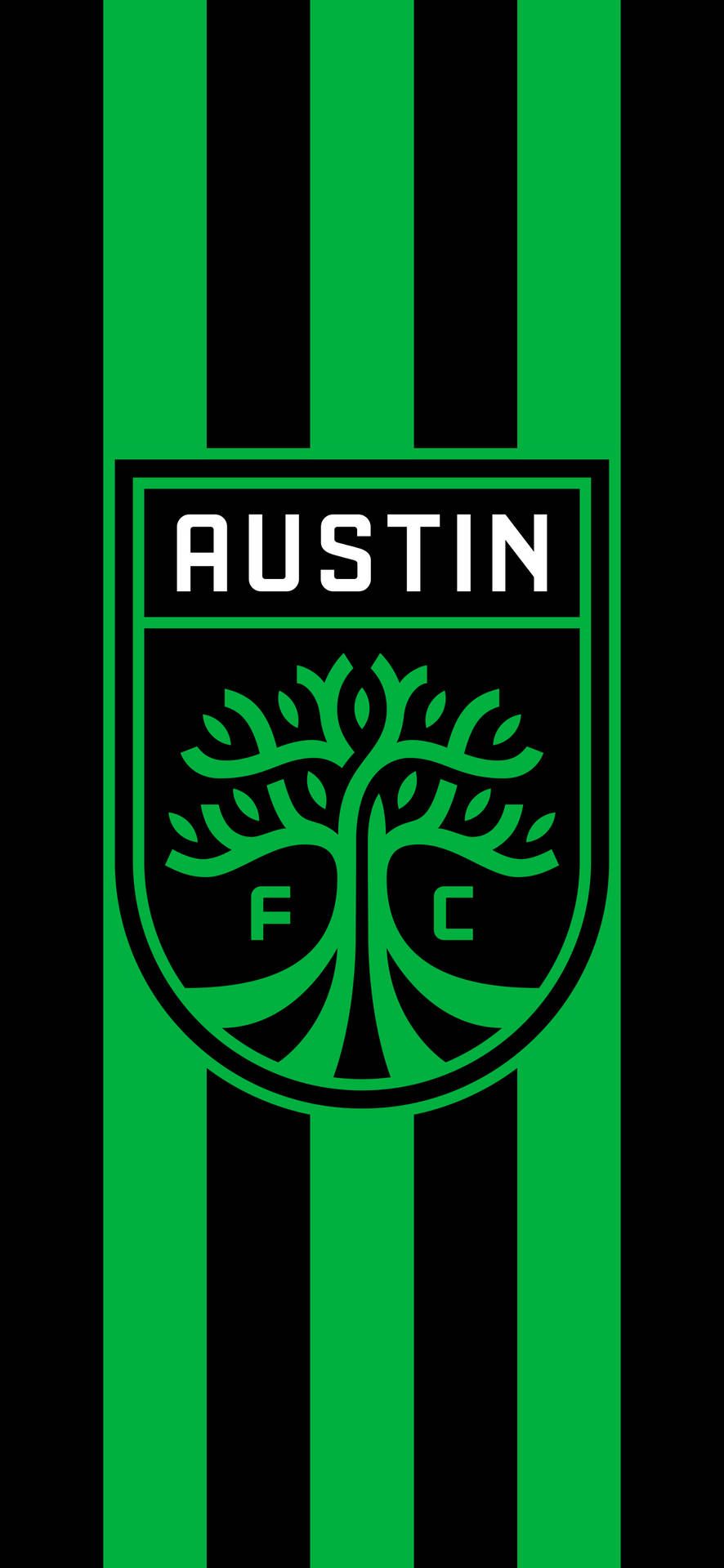 886x1920 Download Austin FC Soccer League Logo with Green Pattern Wallpaper