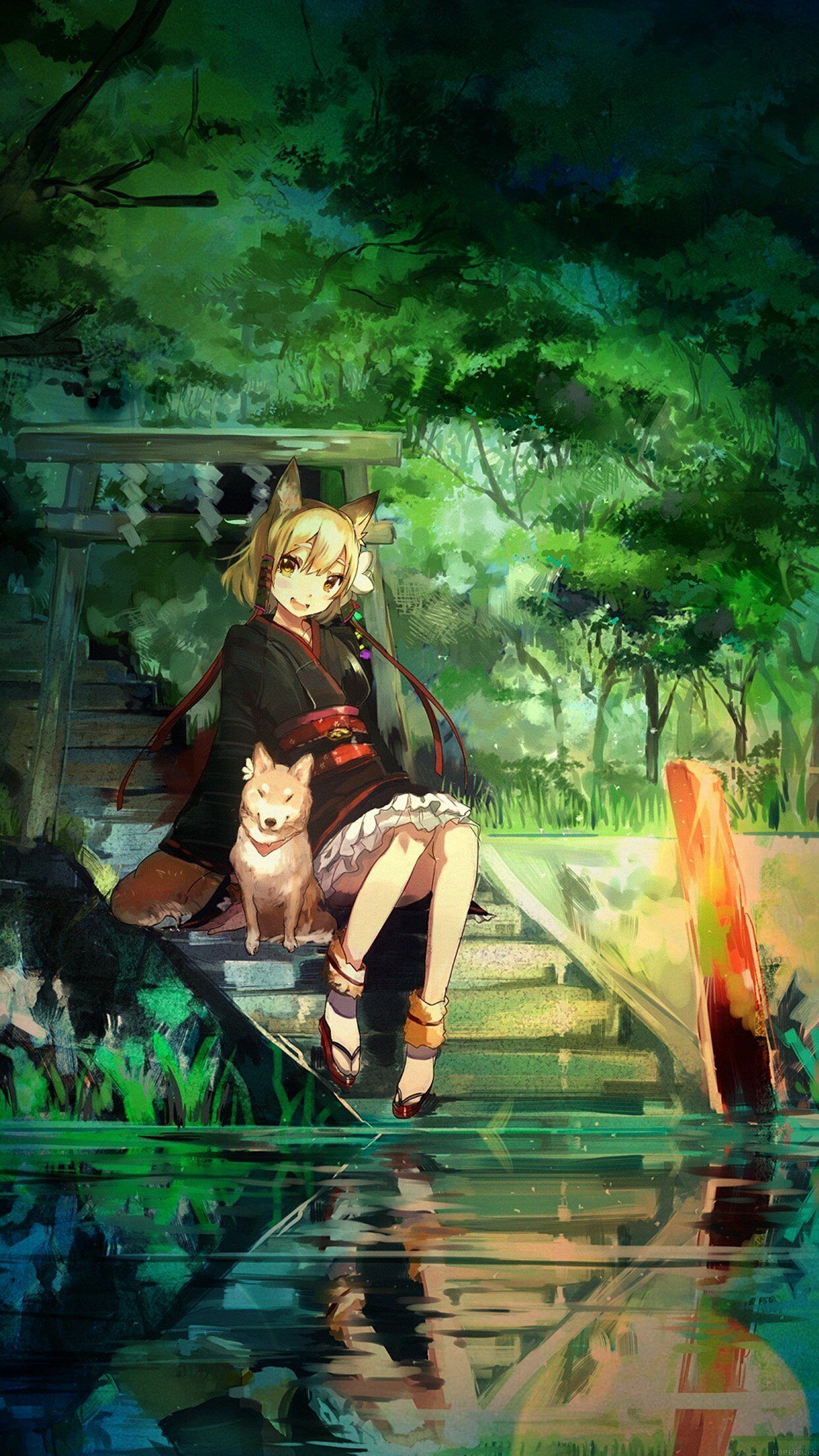 1242x2208 iPhoneXpapers and dog green nature anime art illust