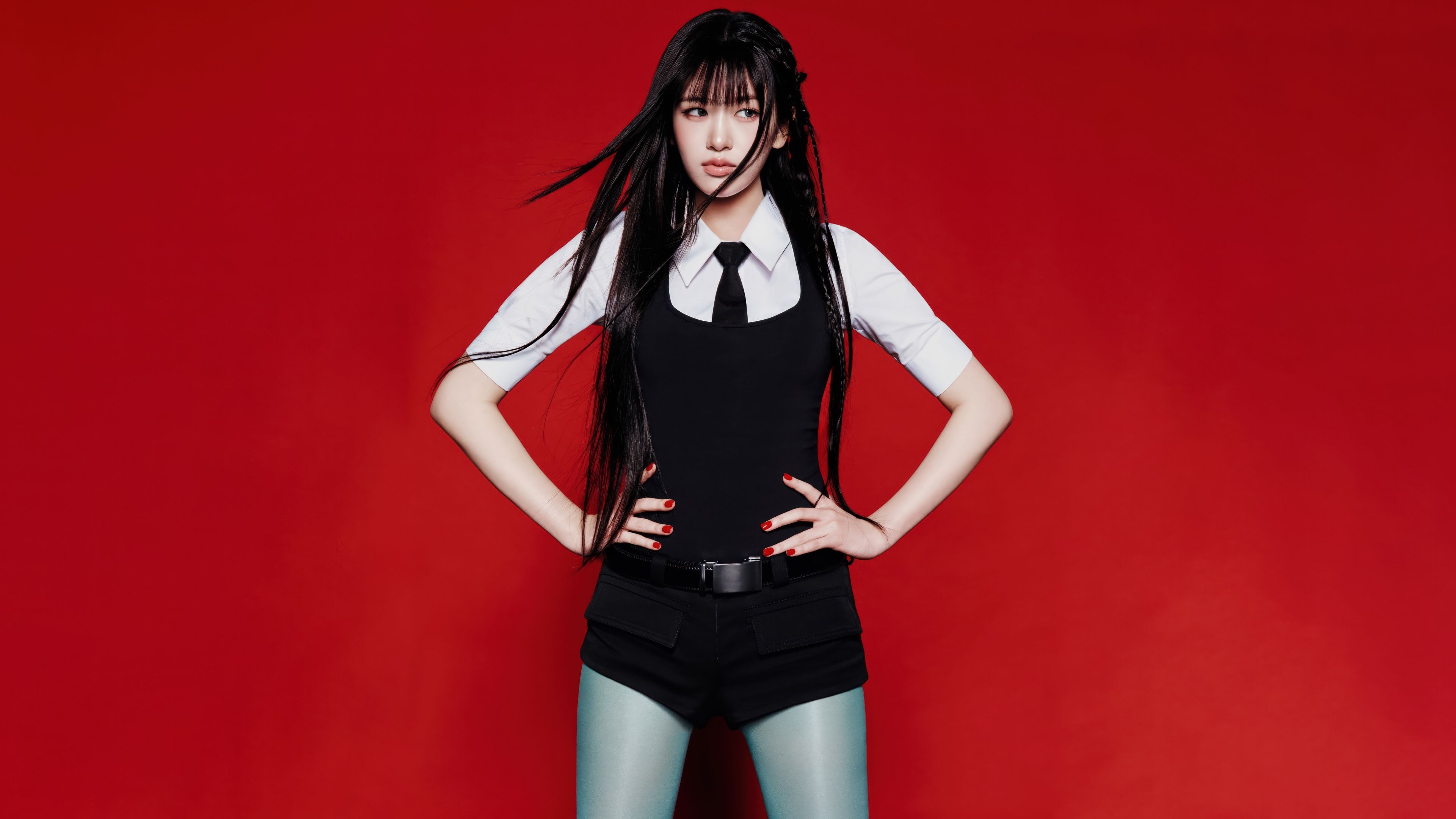 3840x2160 Bang Bang Yujin Wallpaper 4K, IVE (K Pop), Red Background, 5K