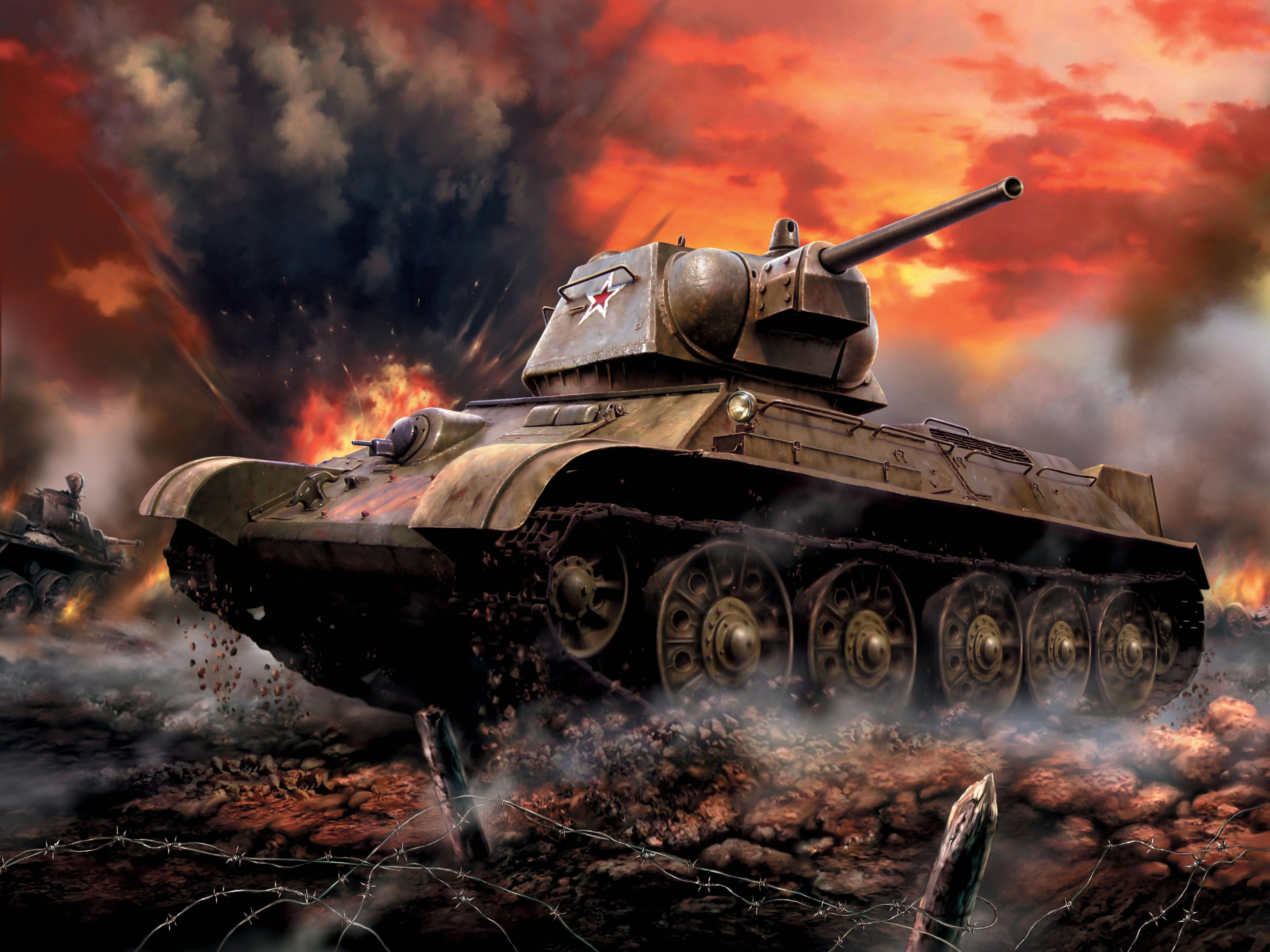 6400x4800 Wallpaper Art, Tank, USSR, The Battle, WWII, Soviet, Average, T 34 76 For Mobile And Desktop, Section оружие, Resolution 6400x4800