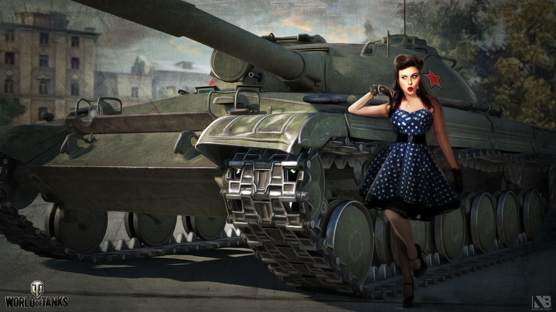 1920x1080 Wallpaper girl, figure, art, tank, Soviet, average, World of Tanks, Object 430 for mobile and desktop, section игры, resolution 1920x1080