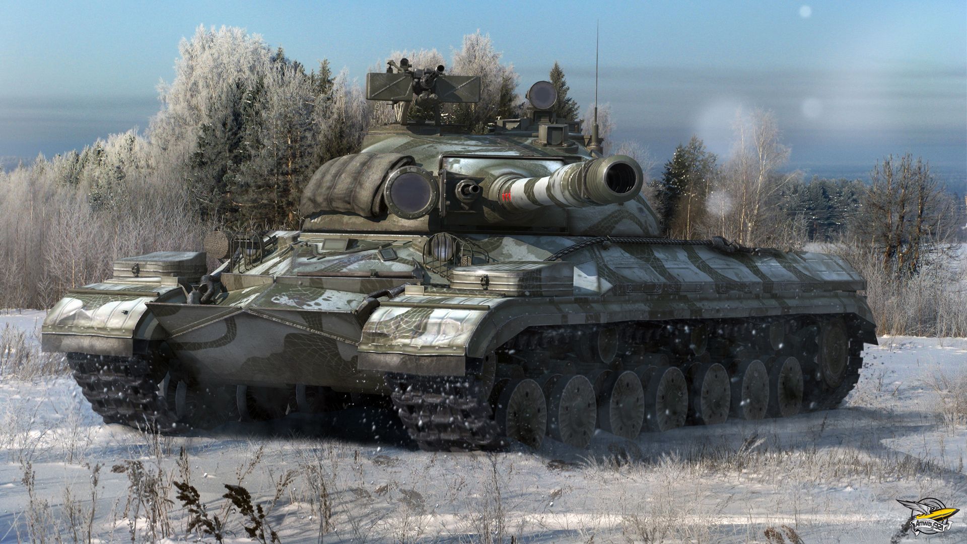 1920x1080 Wallpaper winter, forest, snow, trees, tank, USSR, Soviet, World of Tanks for mobile and desktop, section игры, resolution 1920x1080