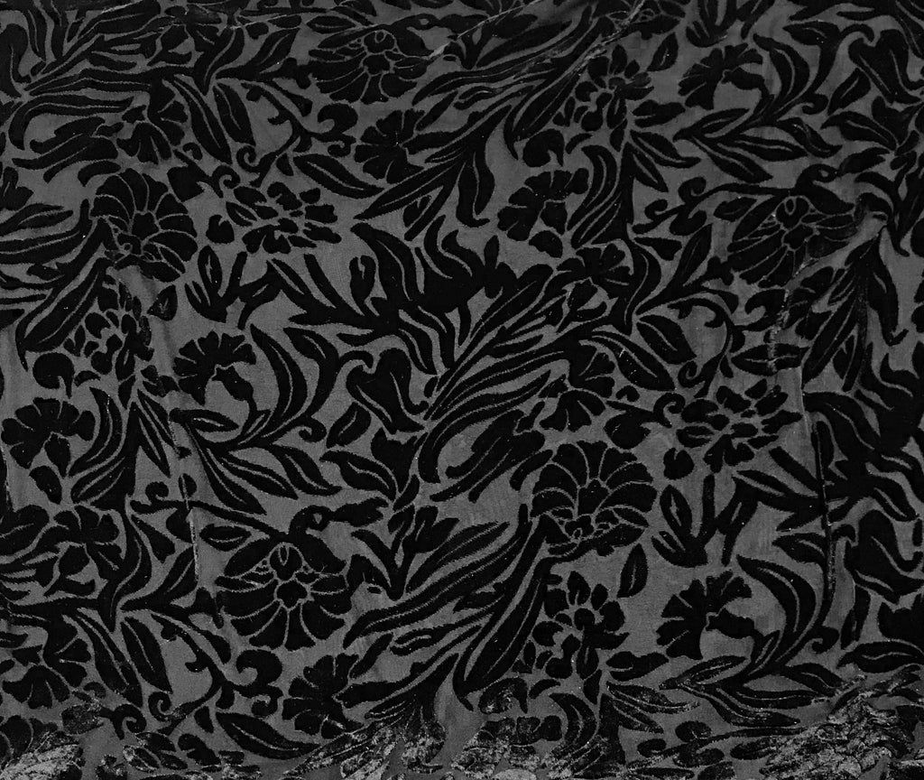 1024x864 Black Floral Silk Velvet Fabric