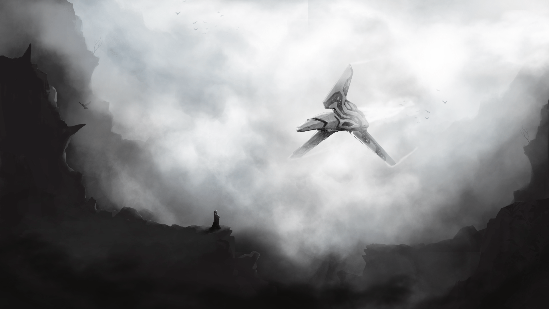 1920x1080 Download Black & White Spaceship Sci Fi Fantasy HD Wallpaperx1080