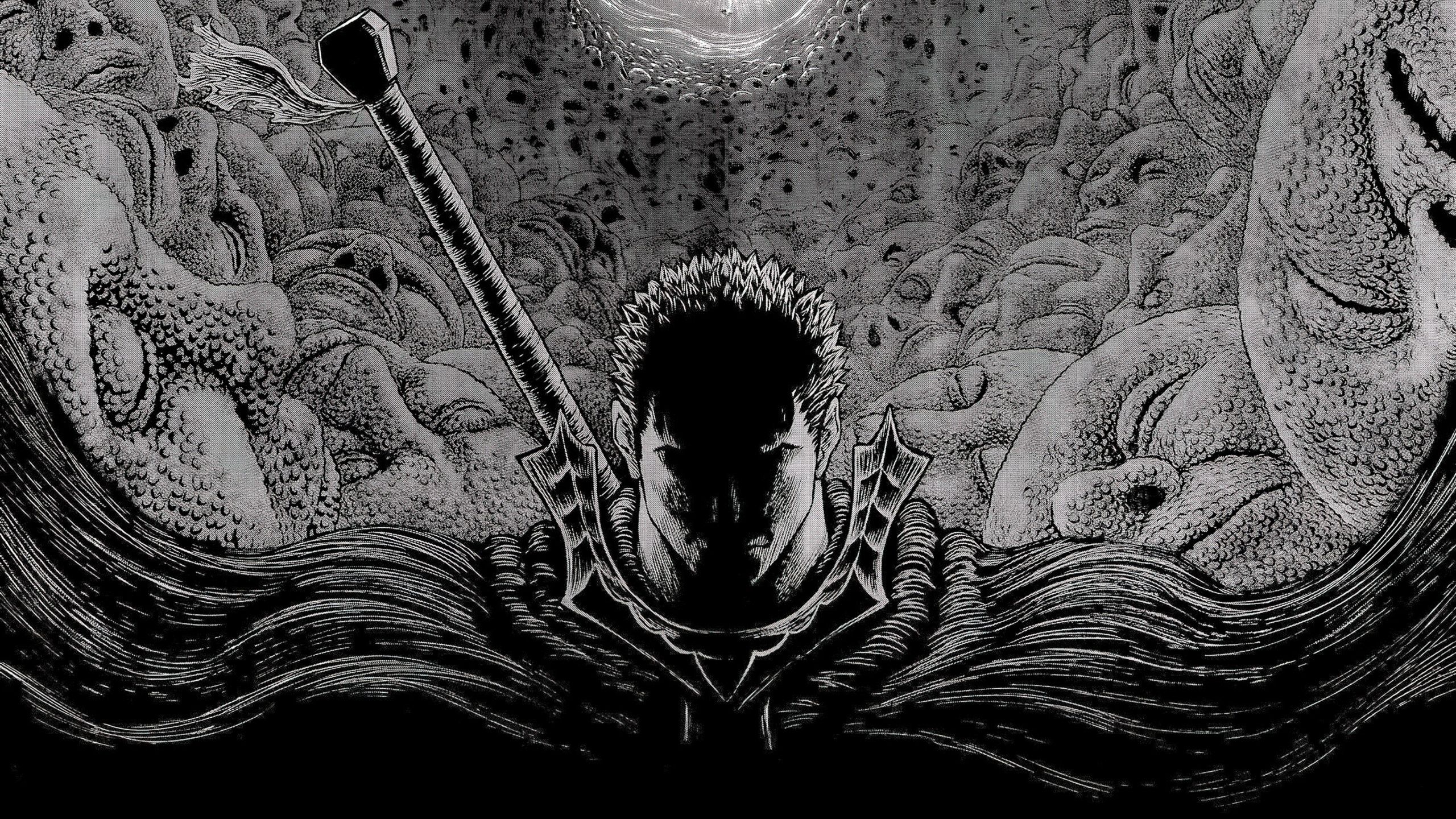 2560x1440 Berserk Guts Black and White 4K Wallpaper