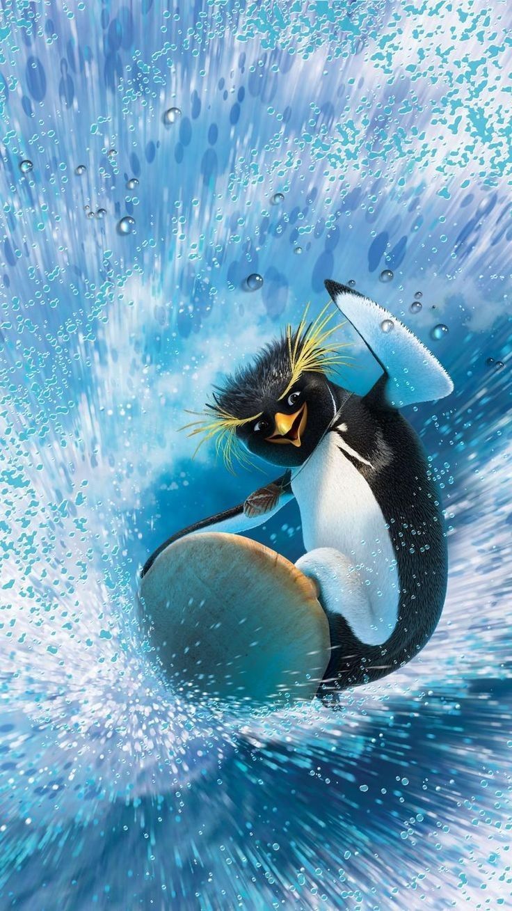 736x1309 Surf's Up Penguin on Surfboard. Surfs up movie