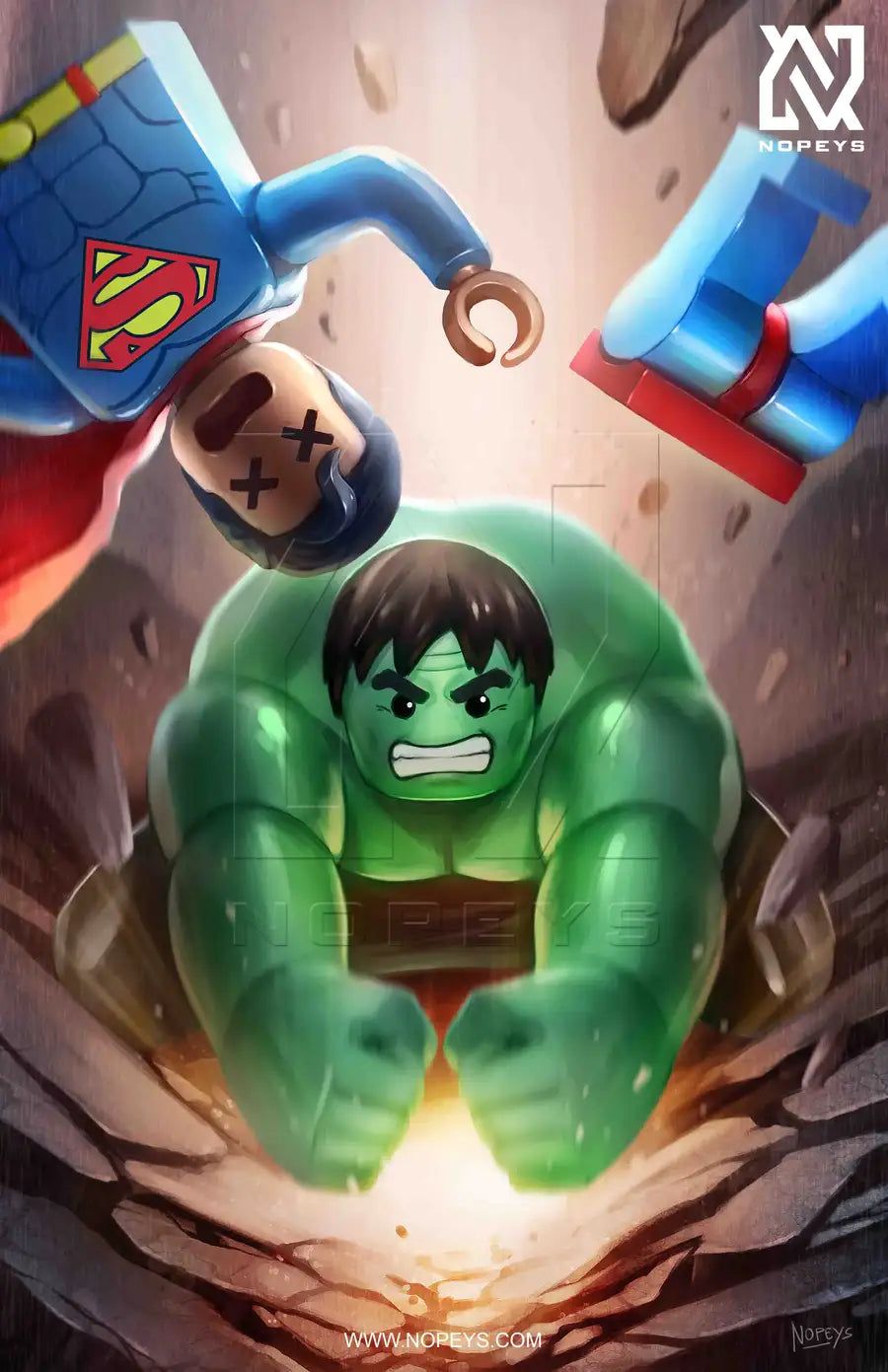 900x1391 LEGO Hulk vs Superman Wall Art. Anime Style Superhero Battle Print