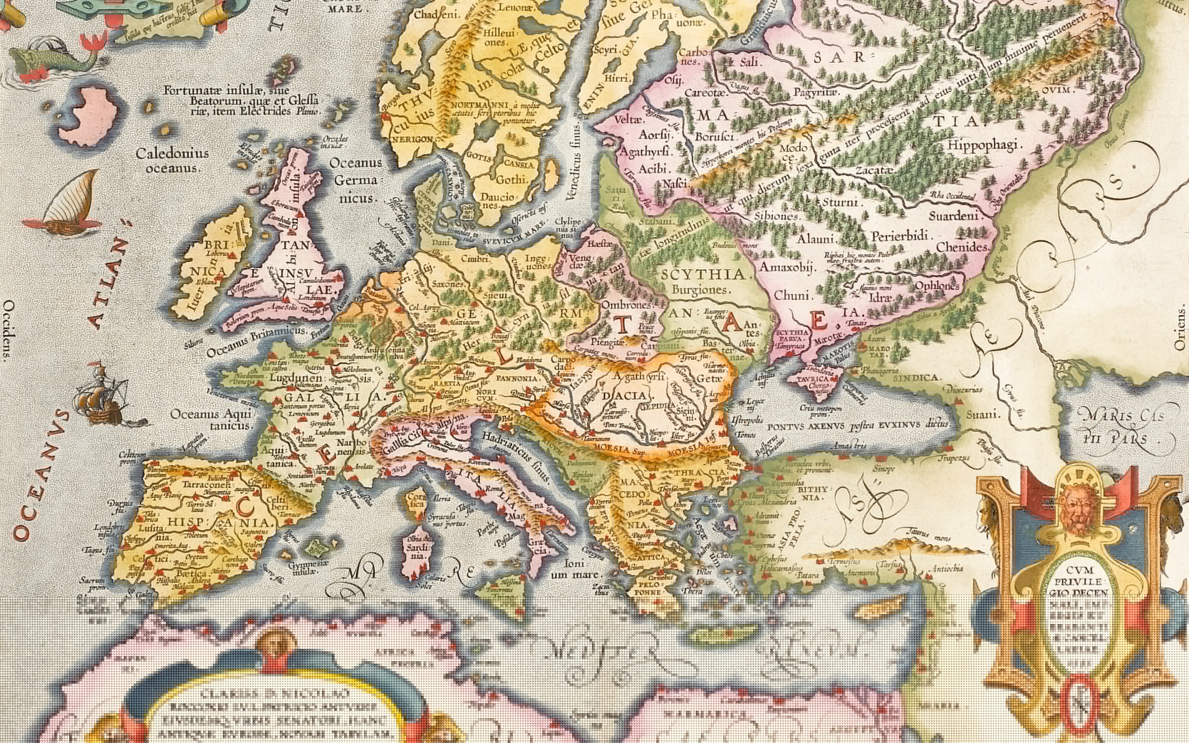 3840x2400 Wallpaper Europe, old maps, old maps, Hand coloured engraved map, ancient Europe, Antwerp, Abraham Ortelius, Abraham Ortelli for mobile and desktop, section разное, resolution 3840x2400