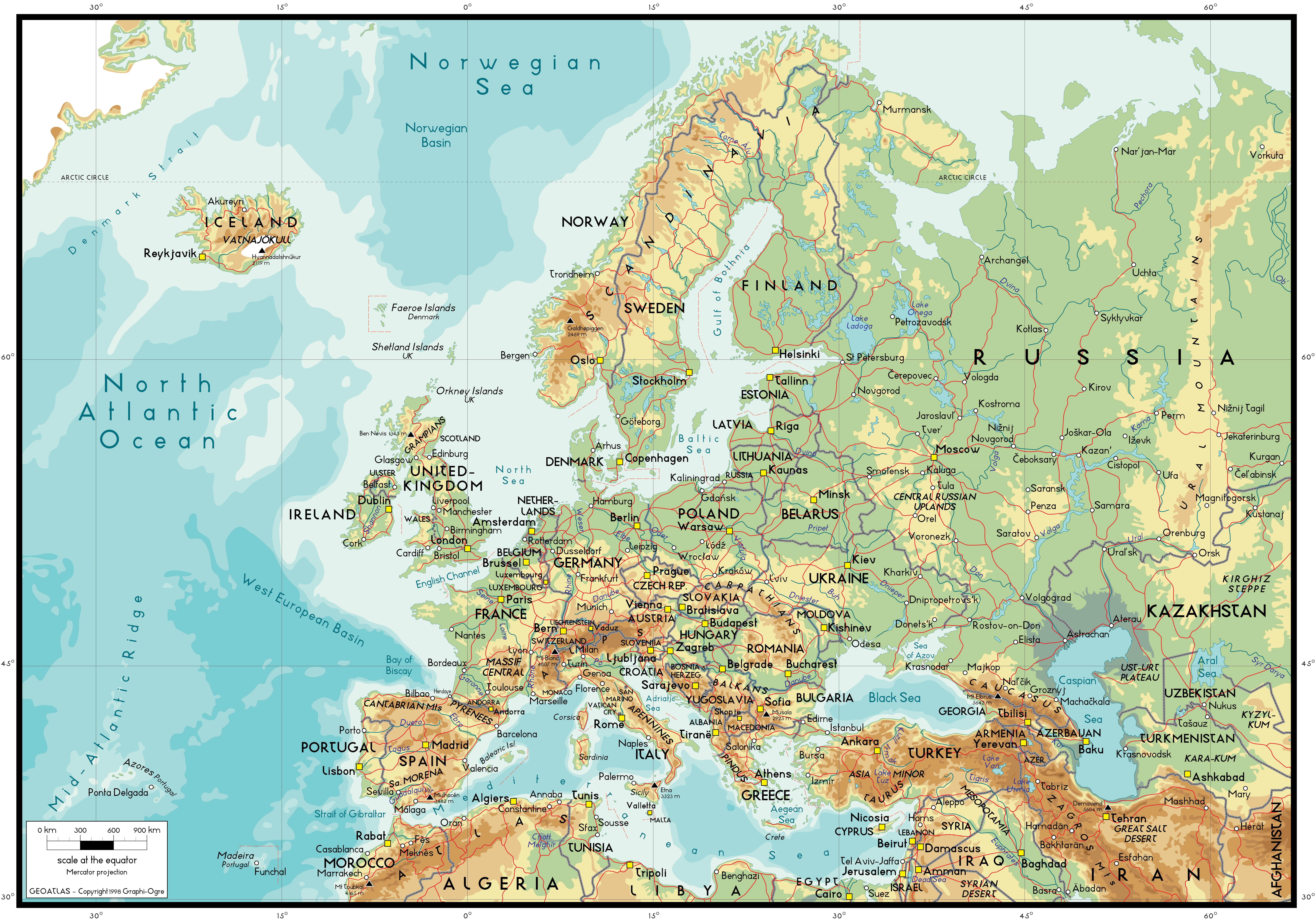 9333x6533 8K Ultra HD Detailed Map of Europe and Surrounding Regionsx6533