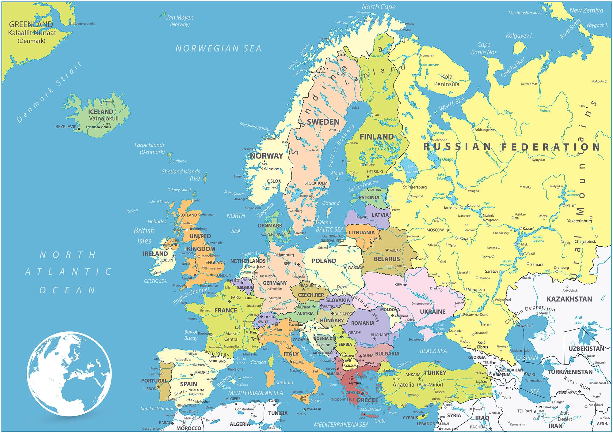2000x1415 Map of Europe (Countries and Cities)