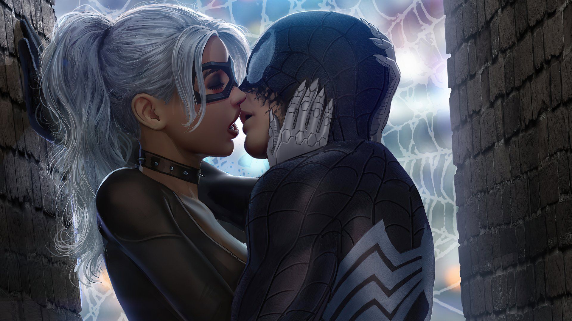 1920x1080 Black Cat & Spider Man 4K Ultra HD Comic Love Wallpaper By Erik Bragalyanx2160