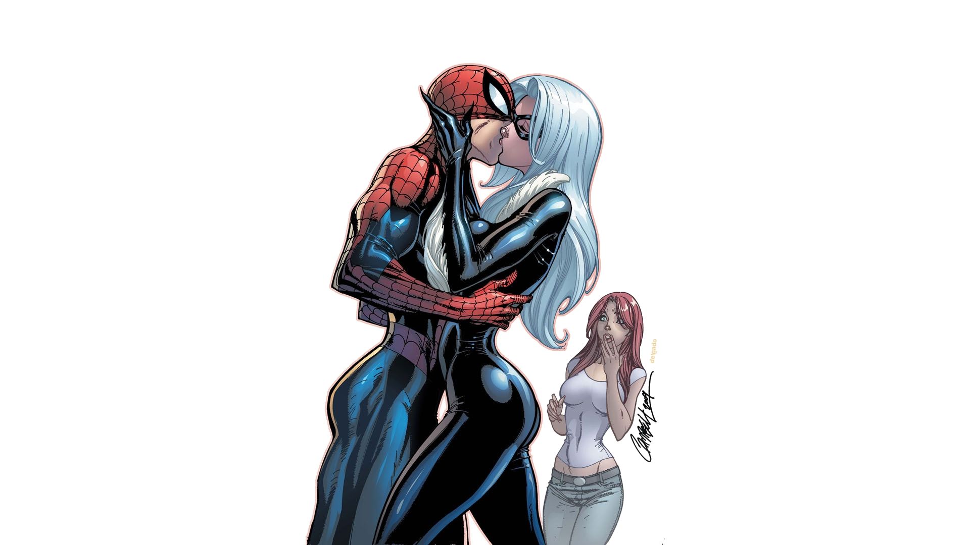 1920x1080 Spider Man & Black Cat: Iconic Comic Romance HD Wallpaperx1080