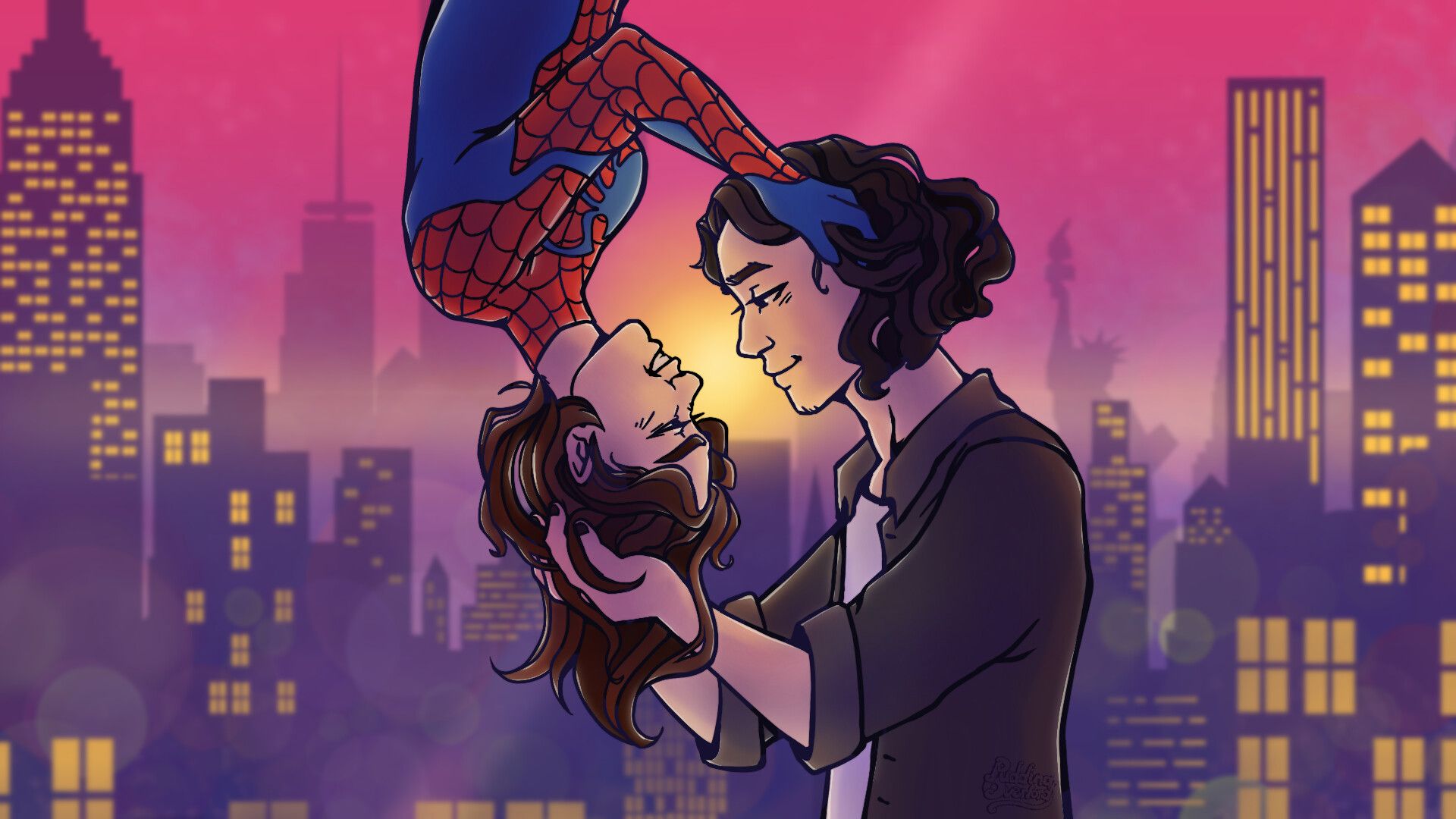 1920x1080 Spider Man Kiss Commission