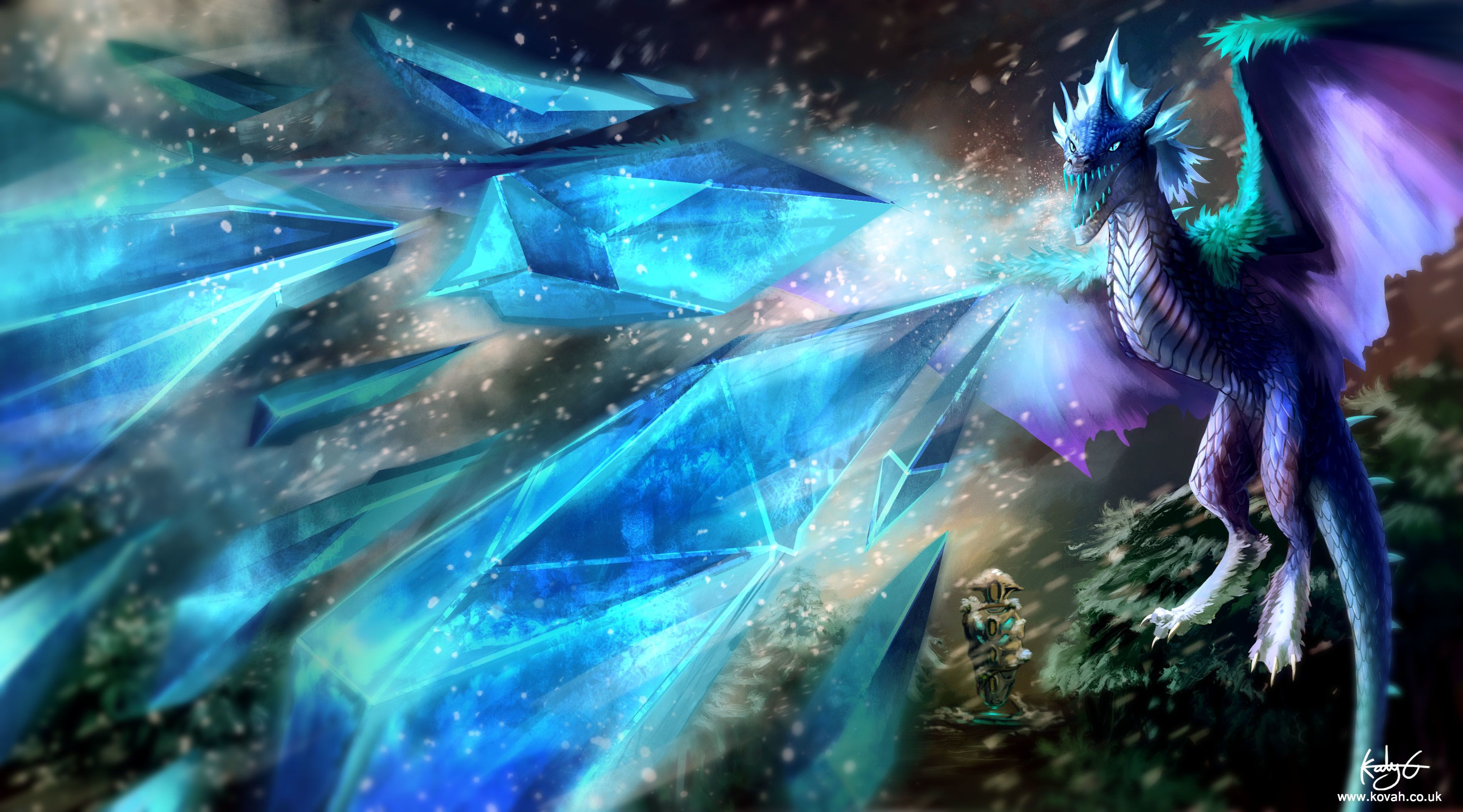 3508x1948 Wallpaper ice, snow, dragon, tower, art, dota kovah, Winter Wyvern for mobile and desktop, section игры, resolution 3508x1948