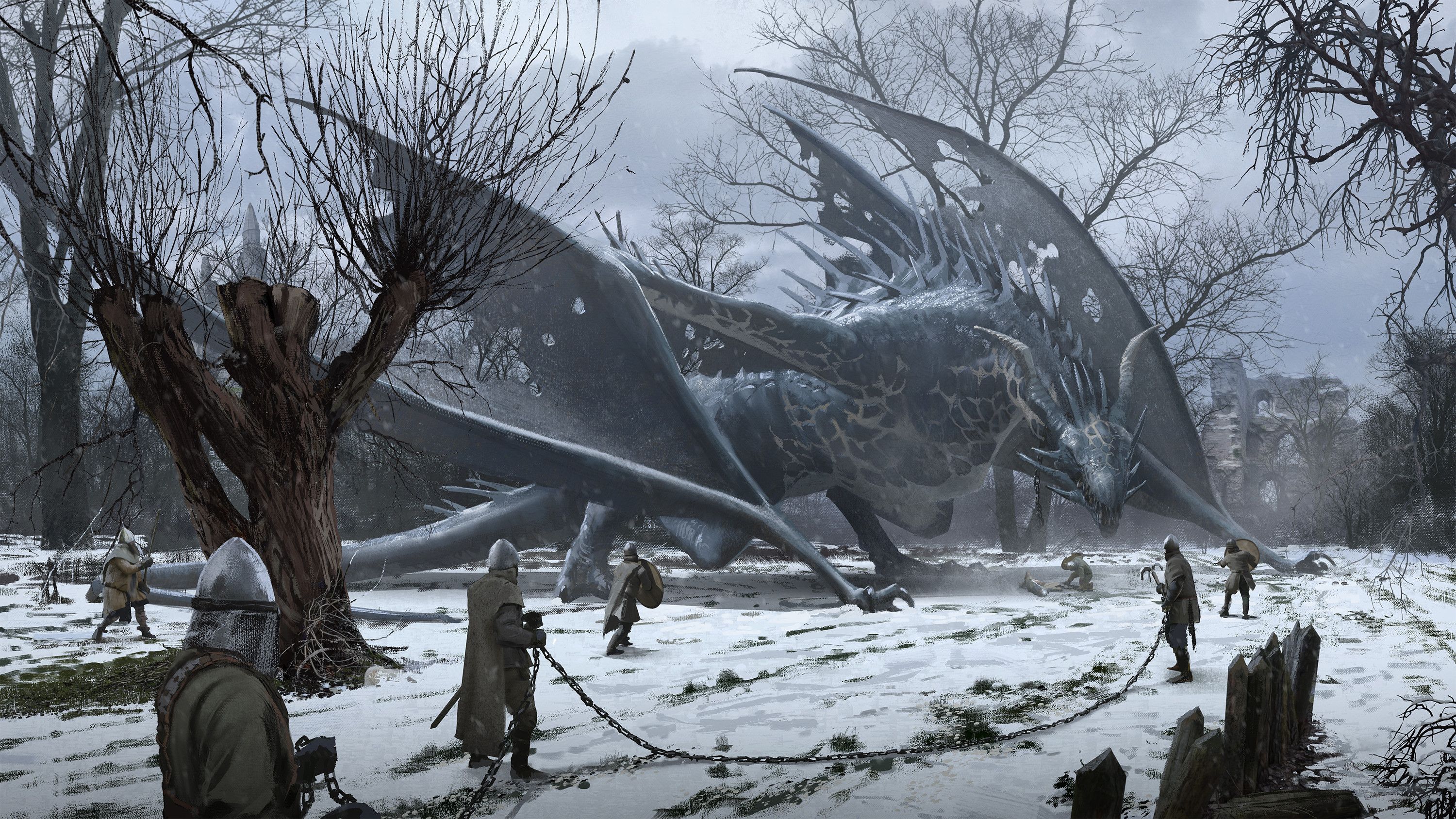3000x1688 Wyvern's Frostbound Realm: Epic Fantasy HD Wallpaperx1688