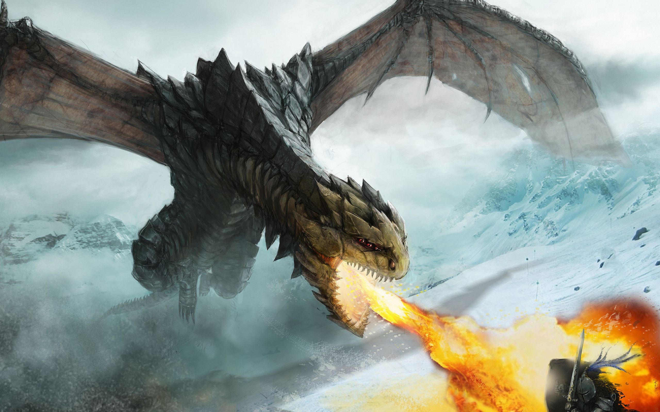 2560x1600 Wyvern's Frostbound Realm: Epic Fantasy HD Wallpaperx1688