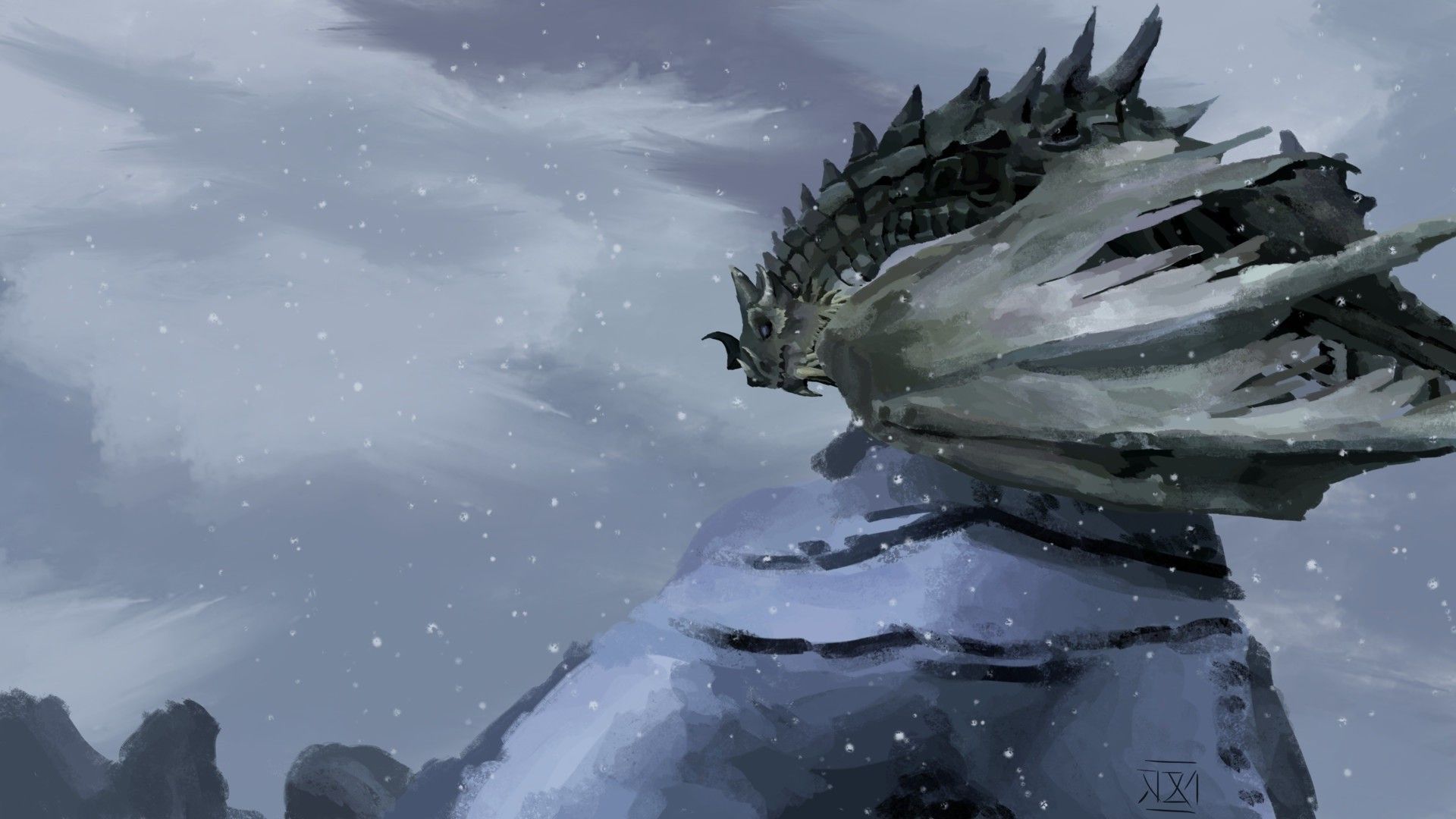 1920x1080 fantasy Art, Artwork, Dragon, Snow, Winter, The Elder Scrolls, The Elder Scrolls V: Skyrim Wallpaper HD / Desktop and Mobile Background