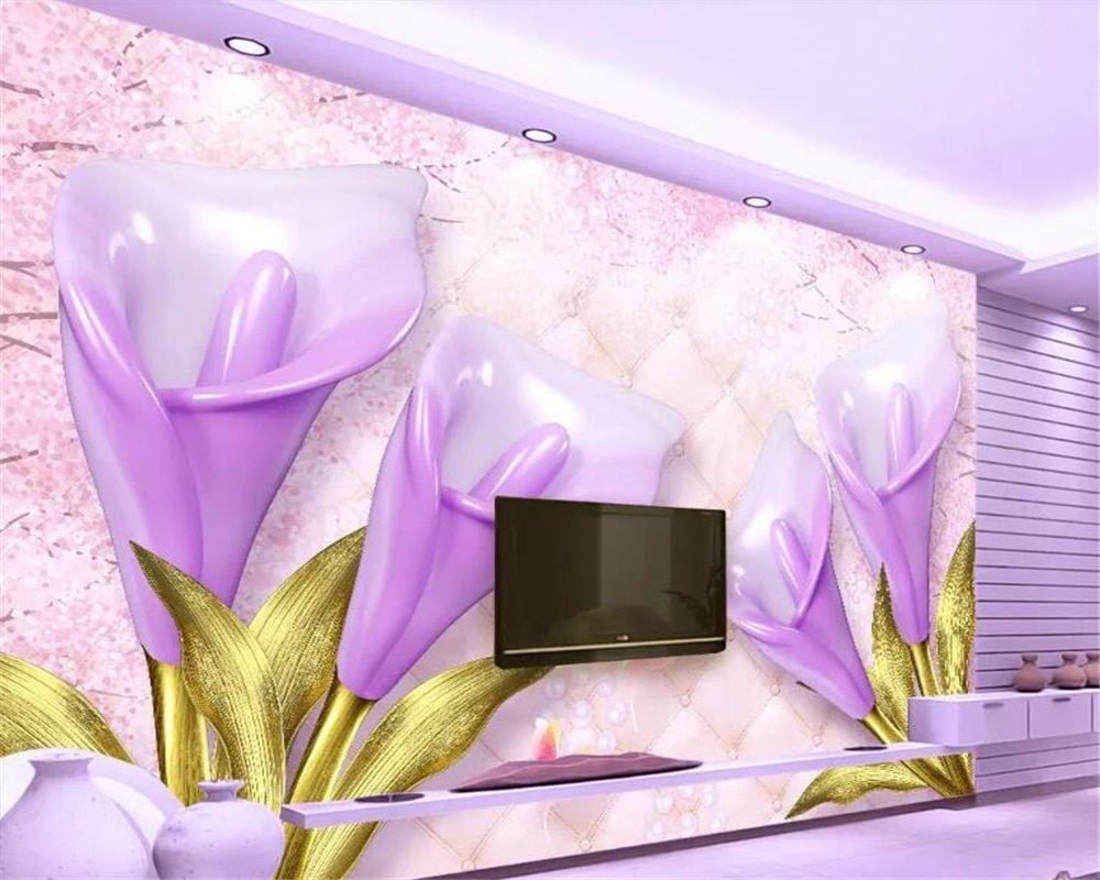 1000x800 Beibehang Custom Wallpaper HD 3D purple calla lily embossed soft bag jewelry Wall Home Decor TV Sofa Background wall Wallpaper. Wallpaper