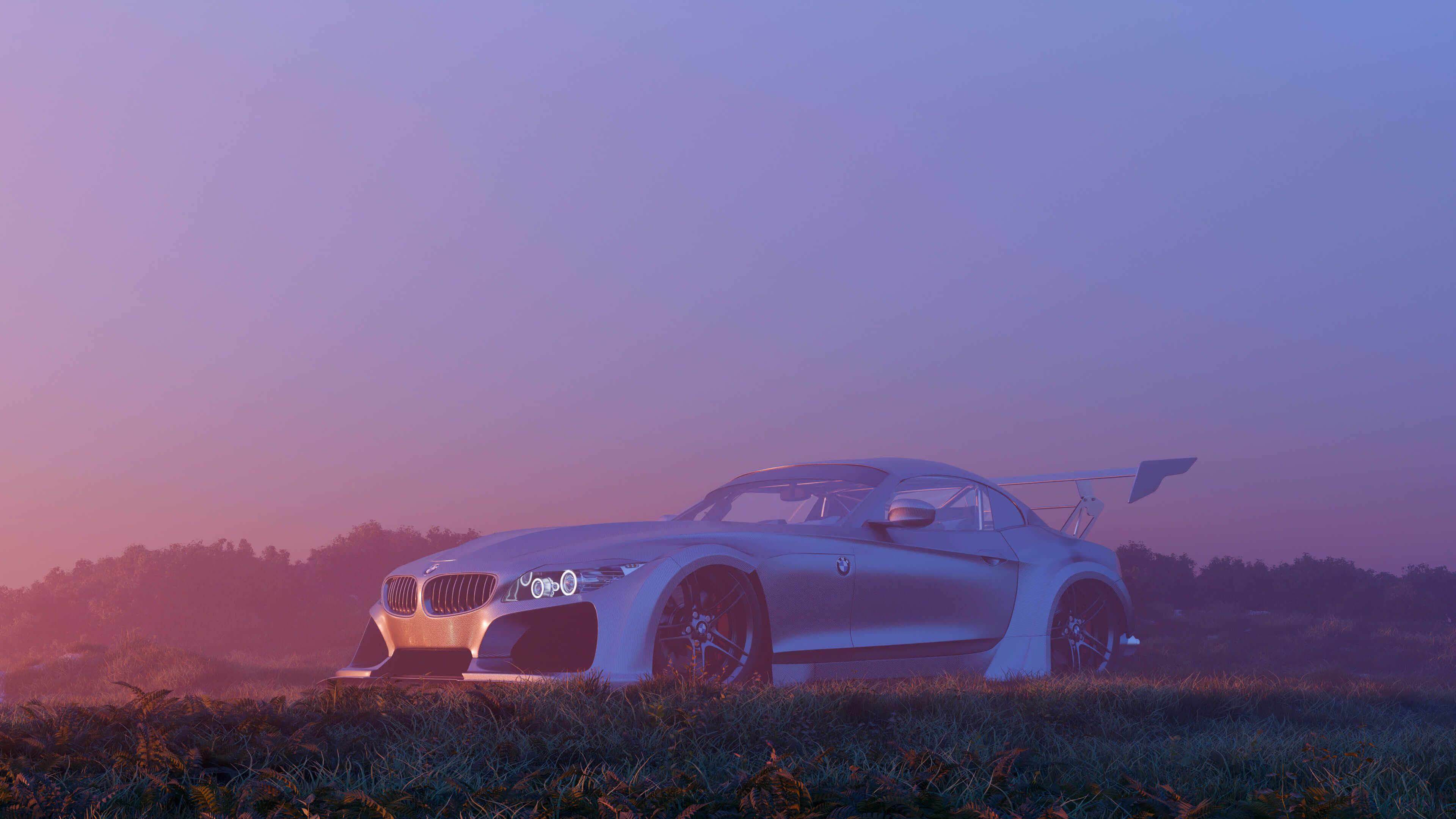 3840x2160 Misty Dawn Drift A Widebody BMW Z4 GT3 Rises in the Fields