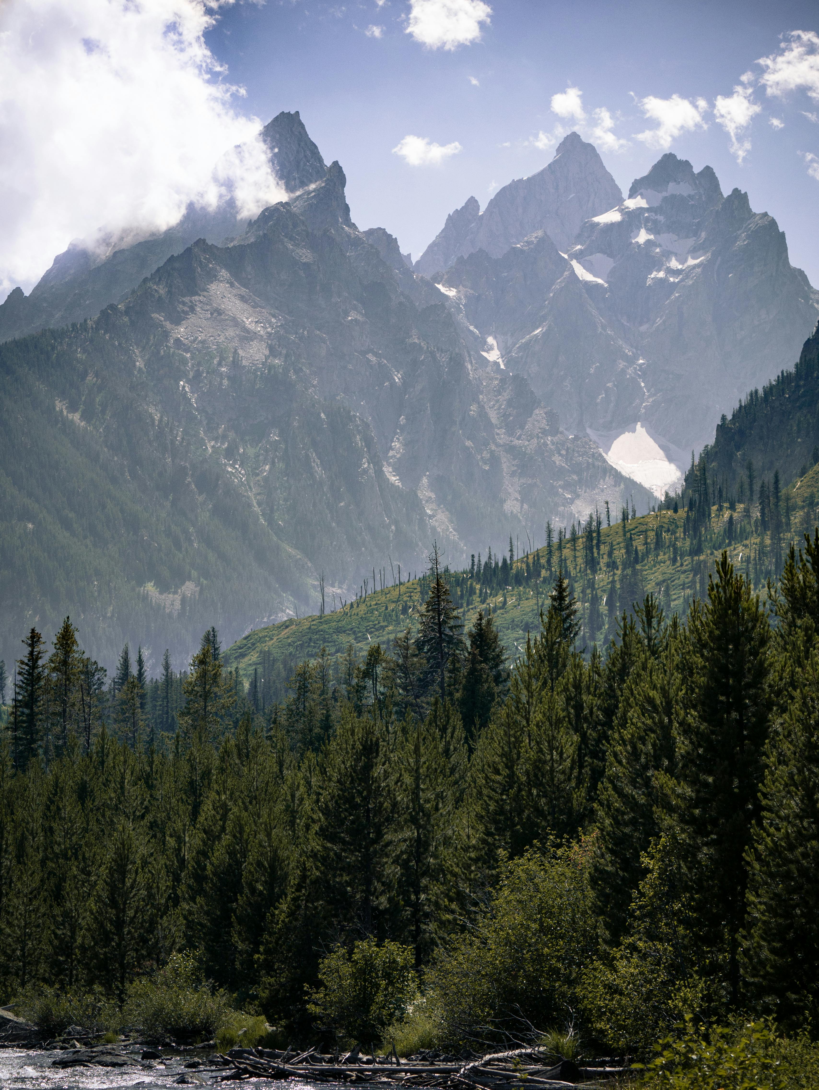 3416x4549 Landscape of High Rocky Mountains and Trees in the Valley · Free
