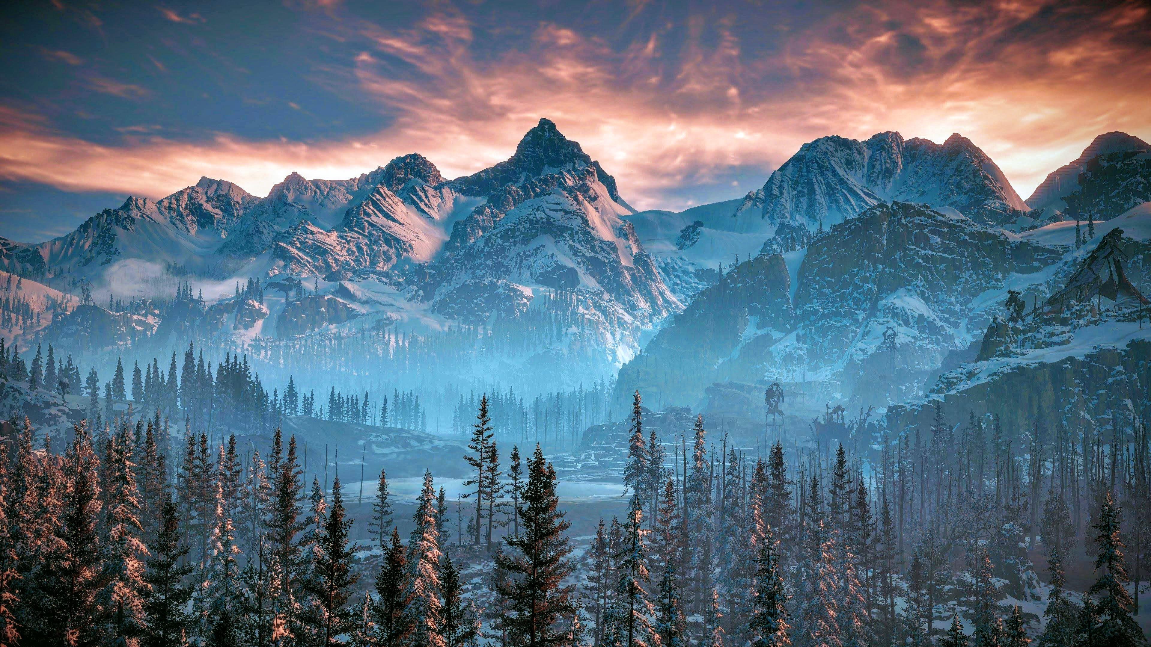 3840x2160 Forest Mountains with a blue filter [3840x2160]