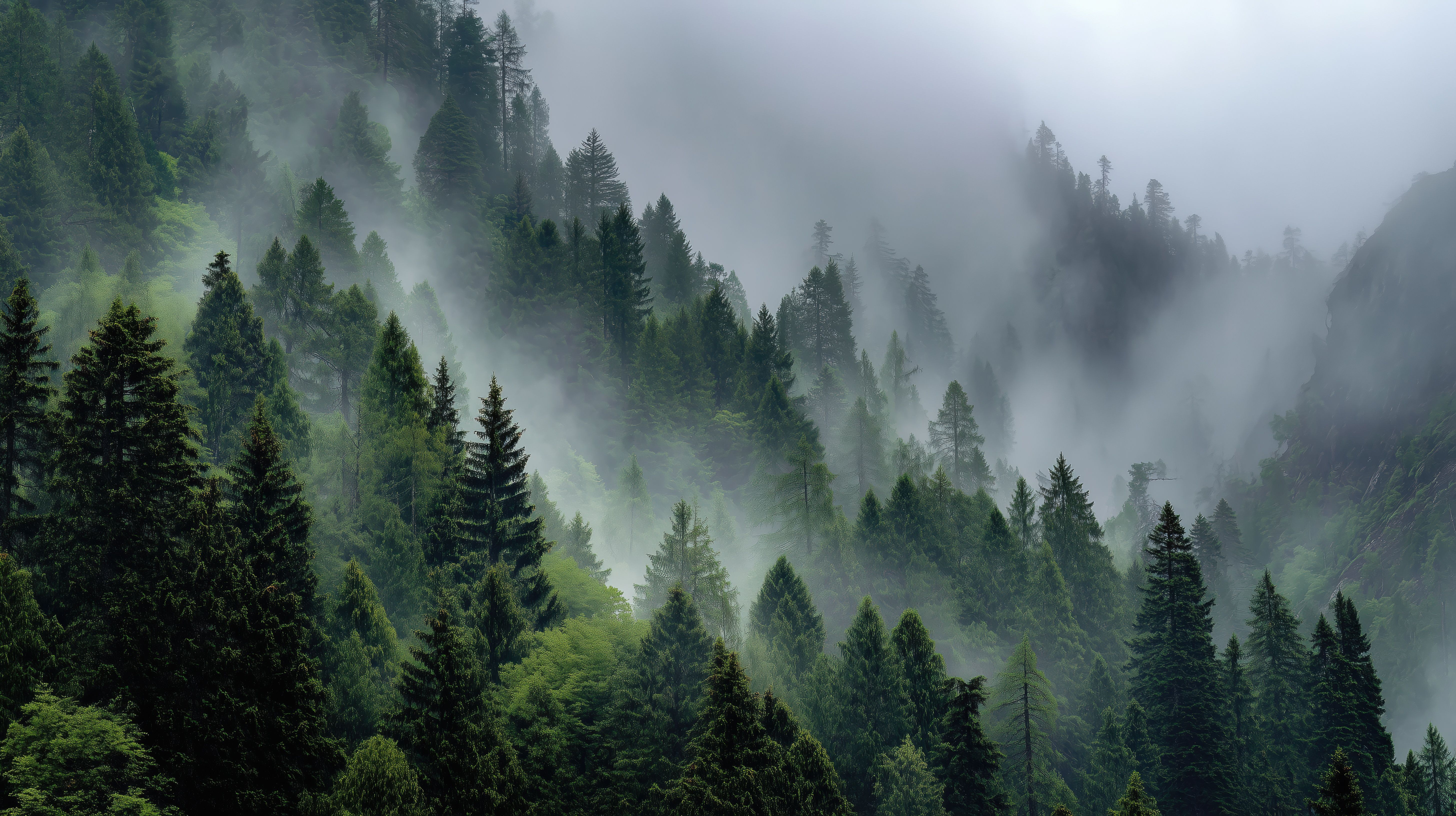5824x3264 Misty Forest Mountains With Lush Green Trees Wallpaper, HD Nature Wallpaper, 4k Wallpaper, Image, Background, Photos and Picture