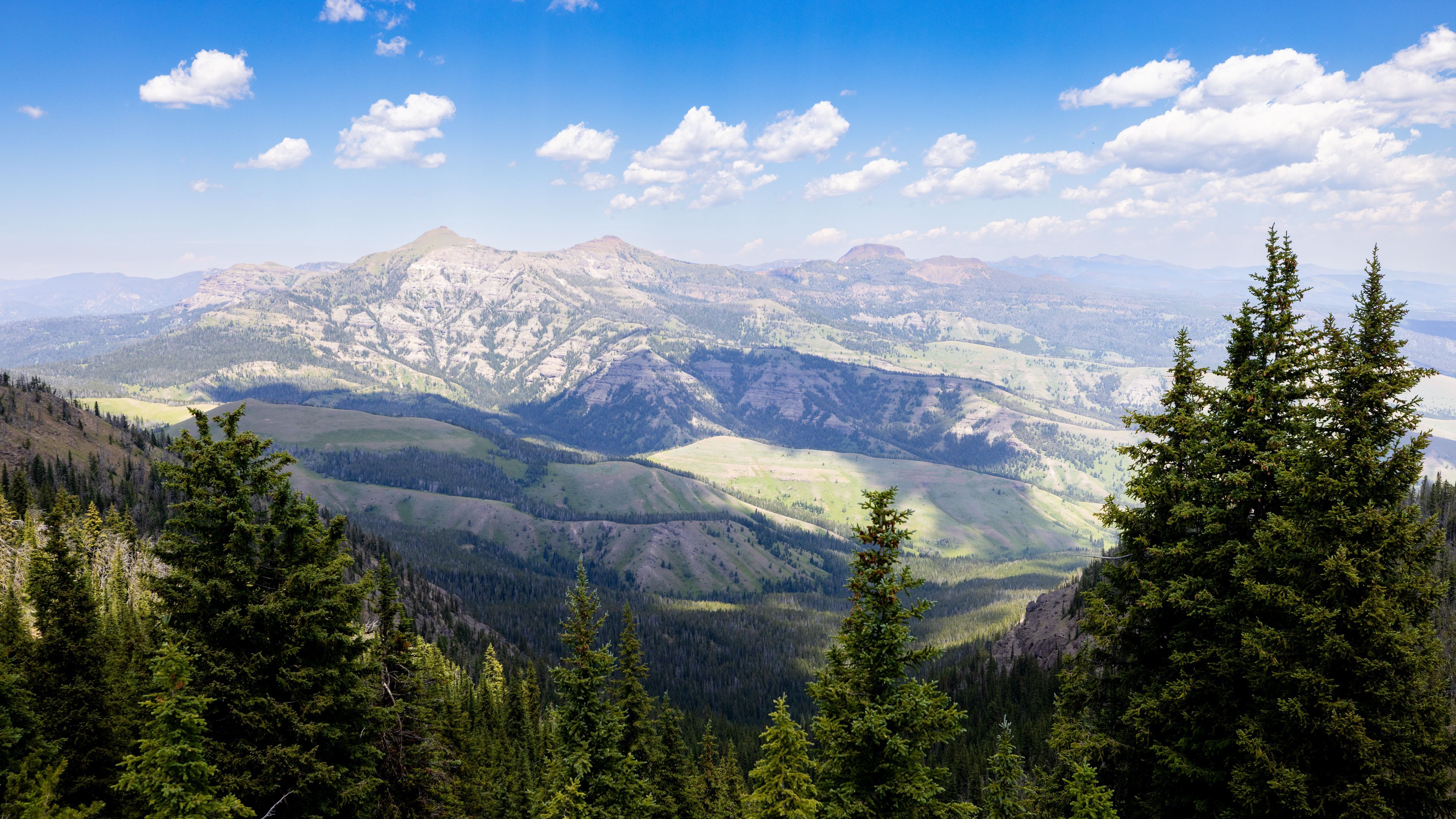 3840x2160 trees, mountains, sky, clouds, landscape wallpaper, background 4K HD Nature Wallpaper