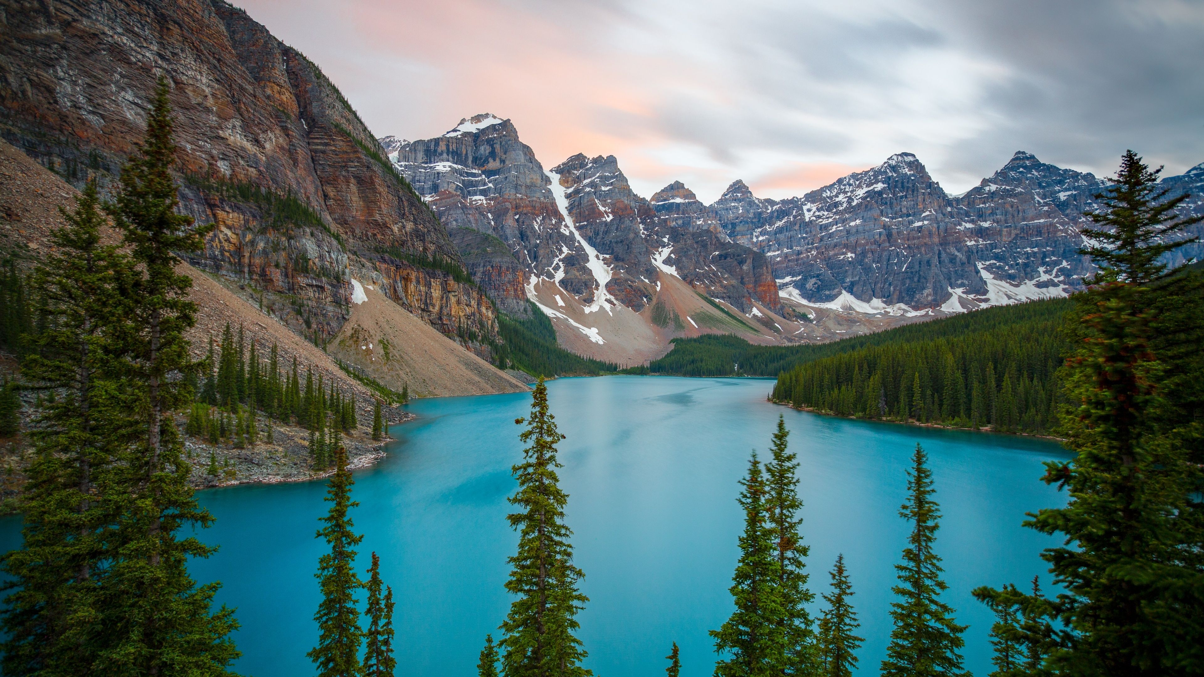 3840x2160 Snow mountains Wallpaper 4K, Moraine Lake, Alberta, Glacier