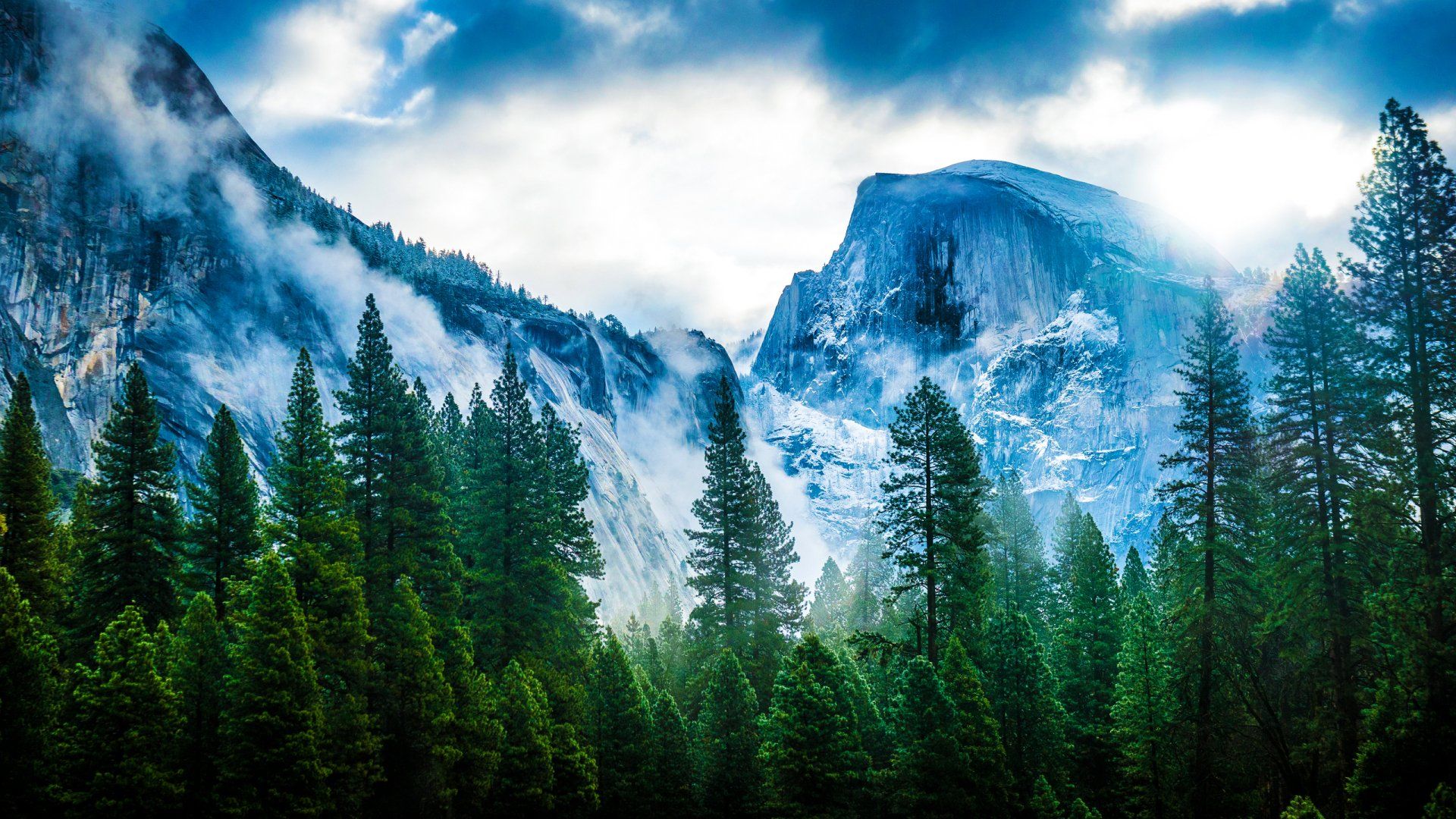 1920x1080 Majestic Winter Fog Over Yosemite's Forested Mountains