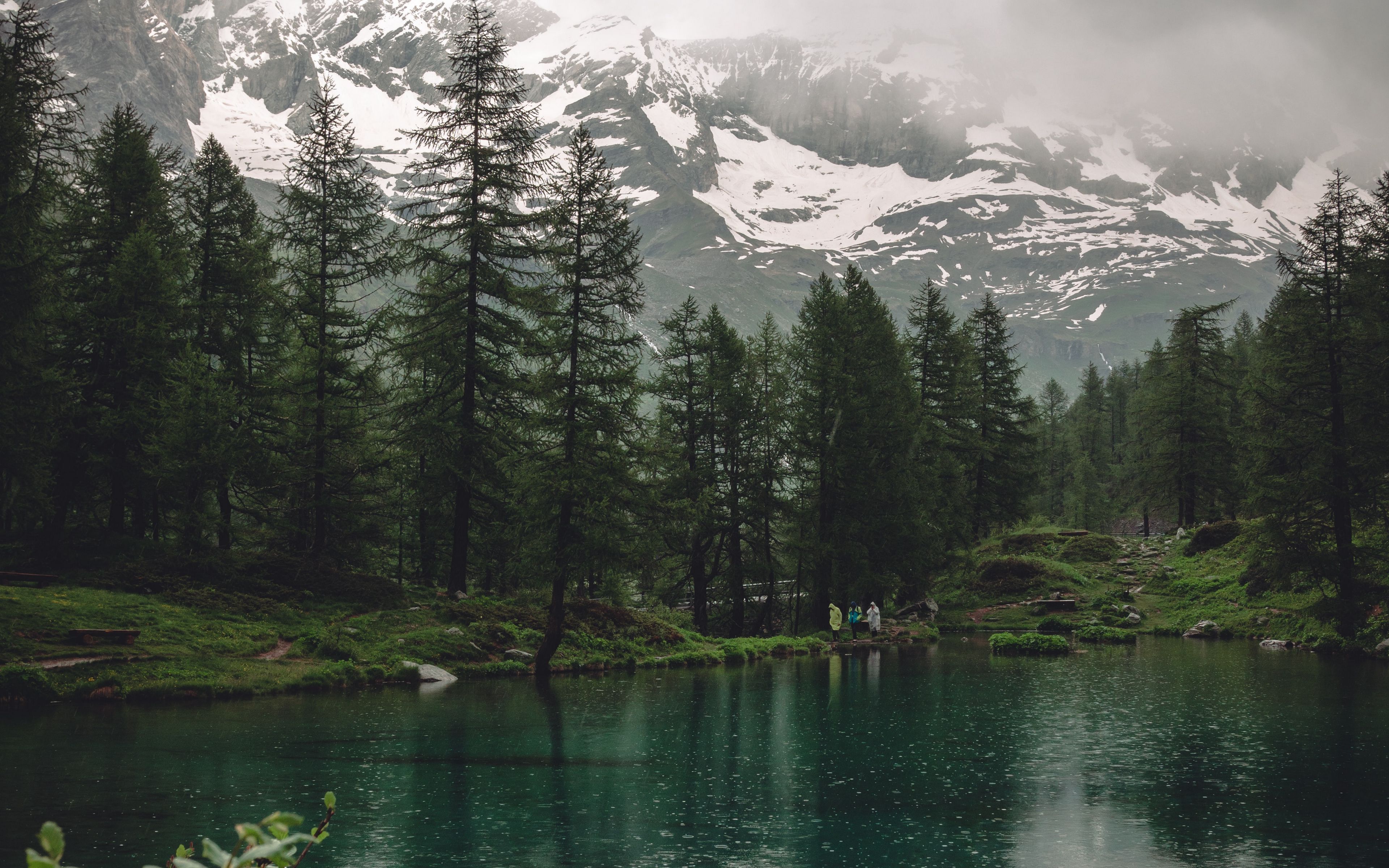 3840x2400 Download wallpaper 3840x2400 lake, mountains, trees, rain, nature 4k ultra HD 16:10 HD background