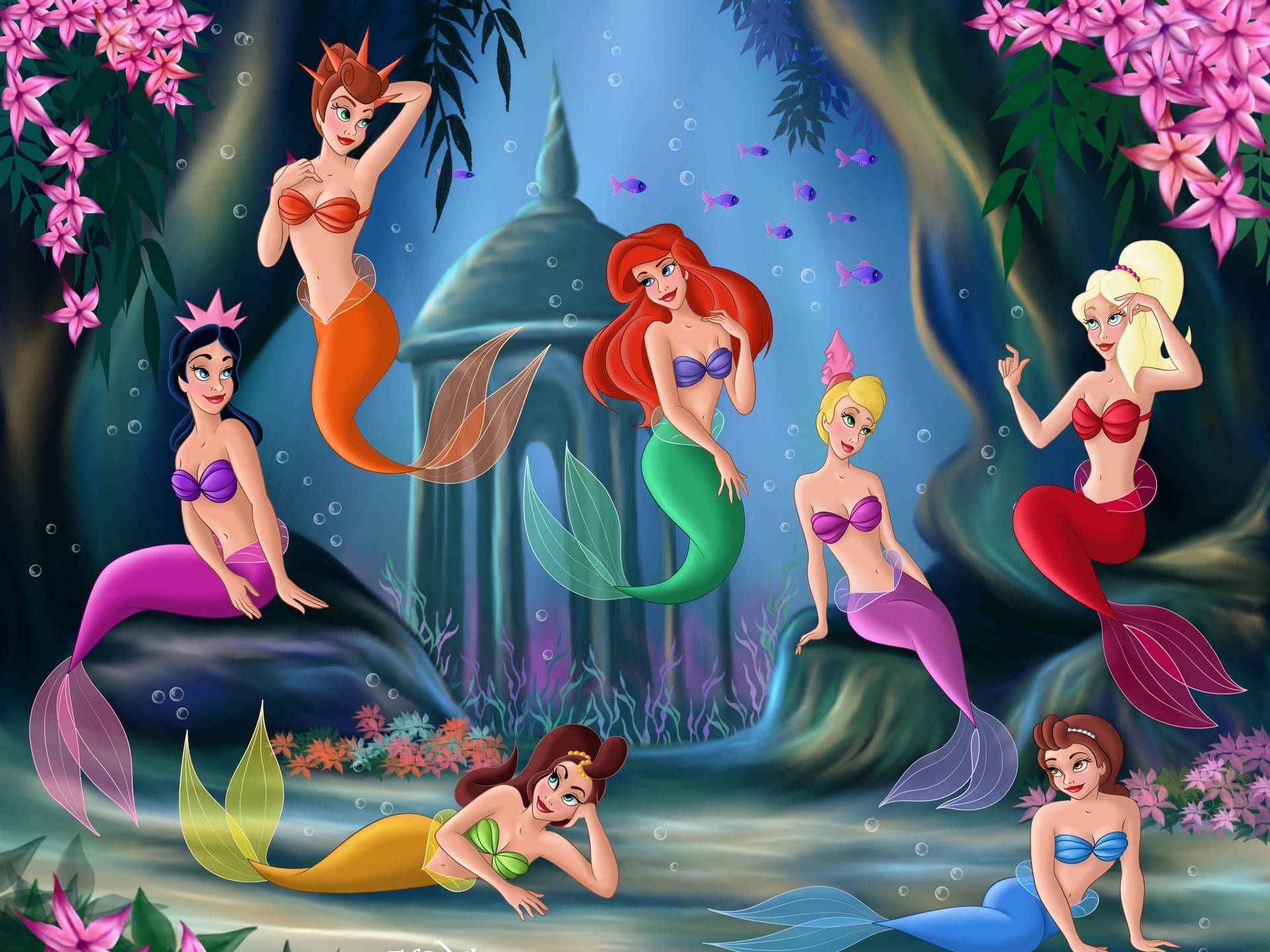 1920x1440 Download Ariel With Mermaid Sisters Wallpaper