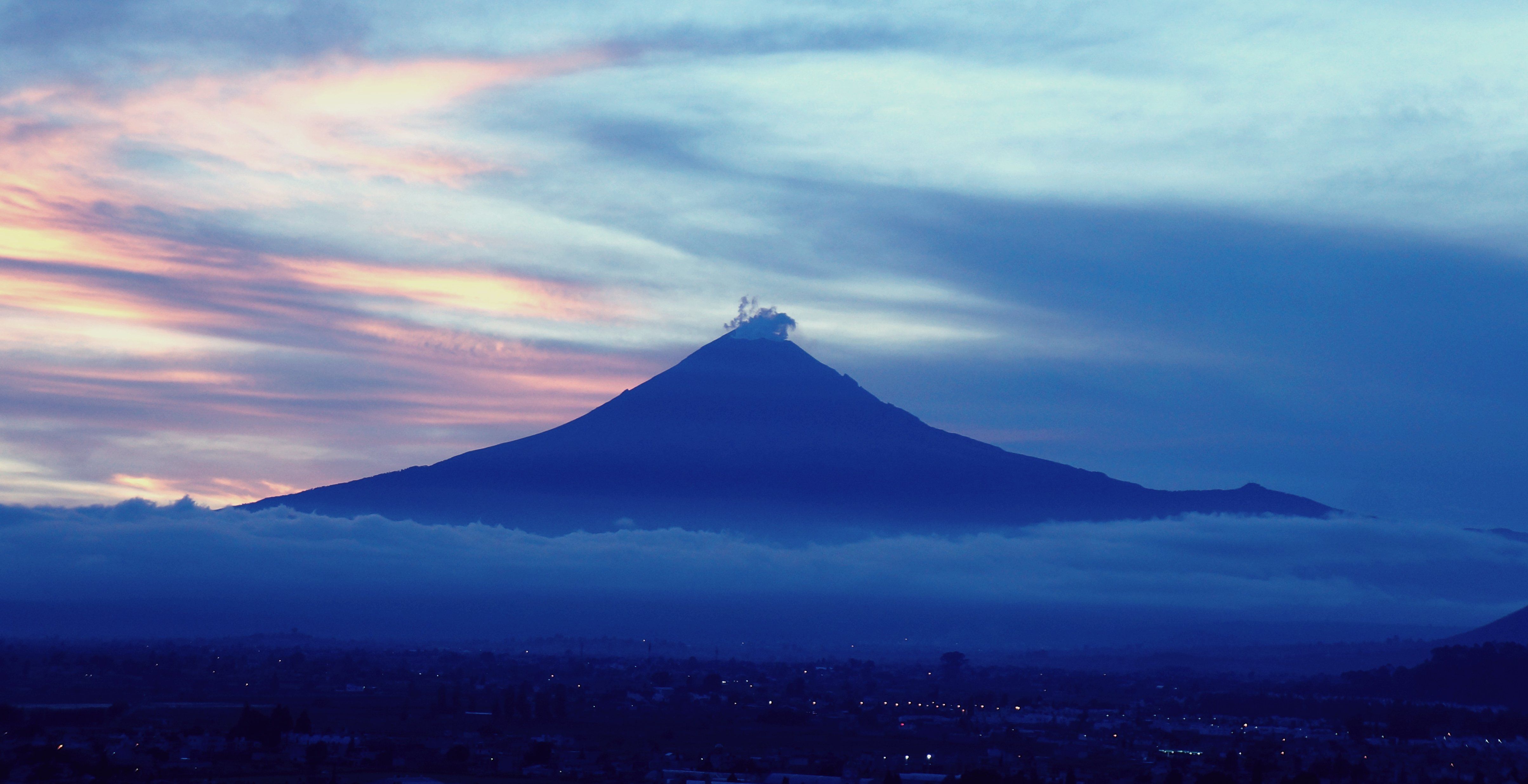 4816x2472 puebla, Morelos, Mexico, Volcano, Twilight, Popocatepetl, Fog, Pastel Wallpaper HD / Desktop and Mobile Background