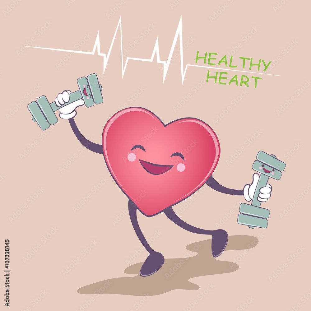 1000x1000 Healthy Heart. Healthy Lifestyle. Smile Shape Of A Heart With A Dumbbell In The Background. Health, Sport, Medicine. Vector Illustration. Stock Vektor