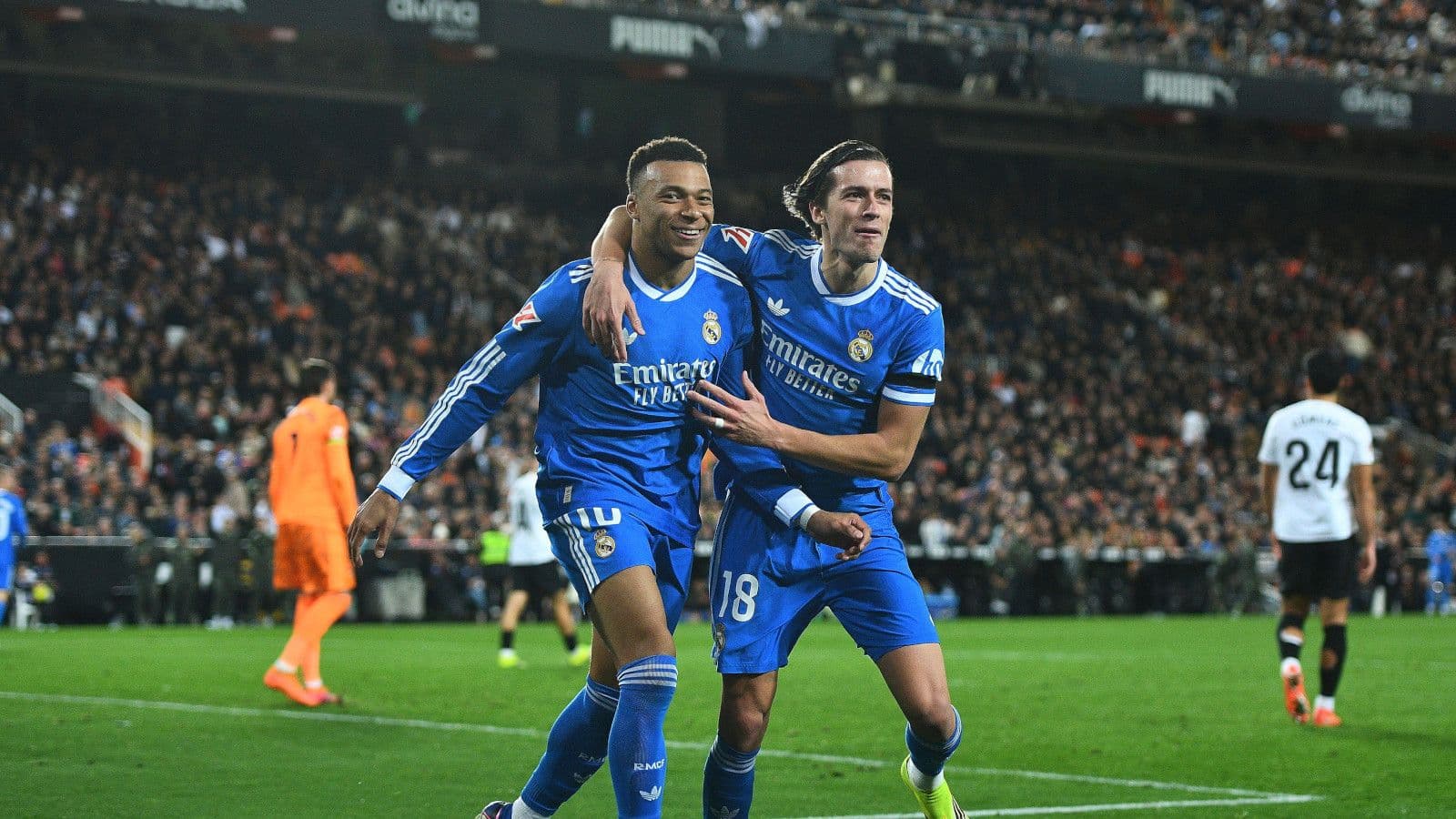 1600x900 Vodacom Soccer. News. Kylian Mbappe, Alvaro Carreras fire Real Madrid past Valencia to keep pressure on Barcelona