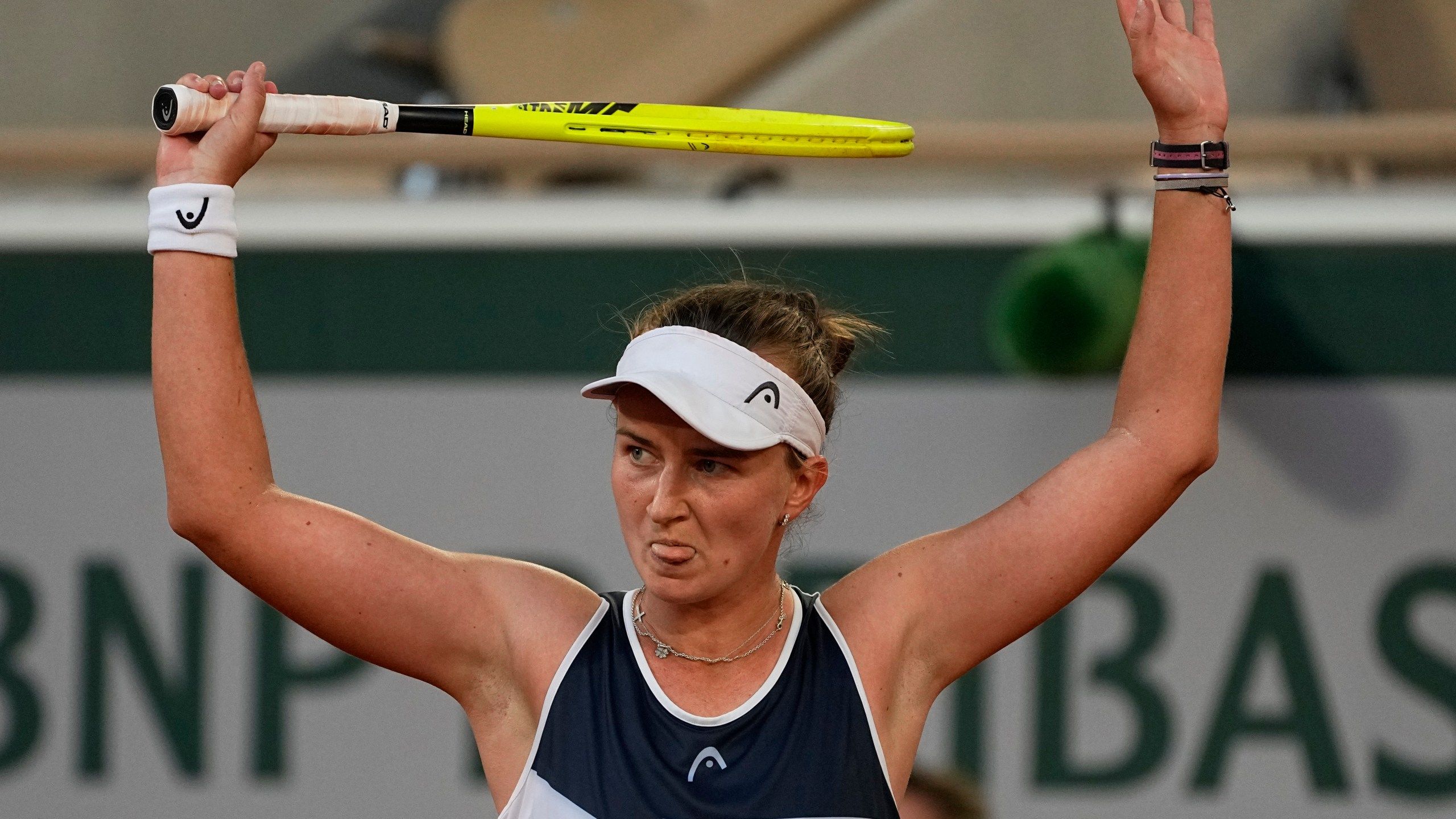 2560x1440 The Latest: Krejcikova saves match point to reach final
