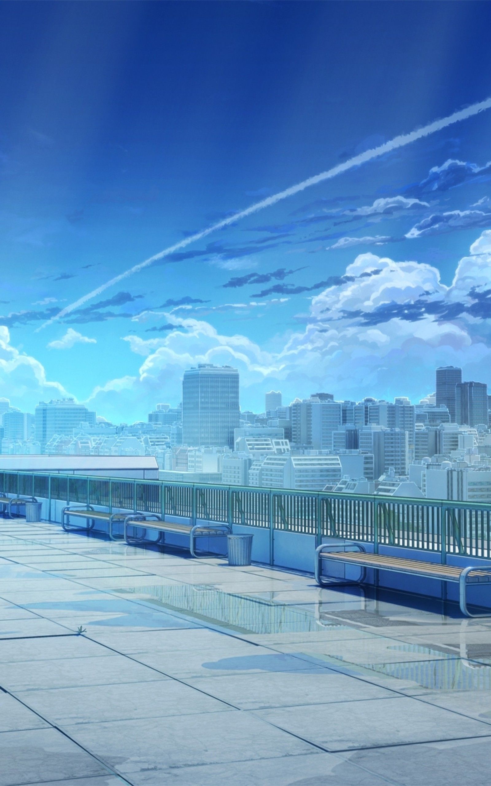 1600x2560 Anime Rooftop City Wallpaper