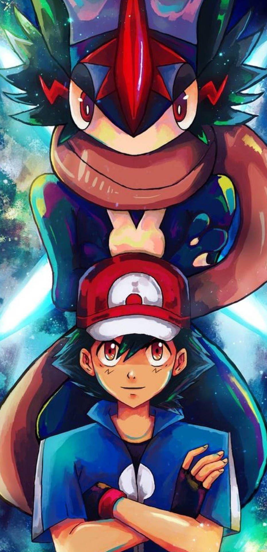 932x1920 Download Pokémon HD Ash Greninja Wallpaper