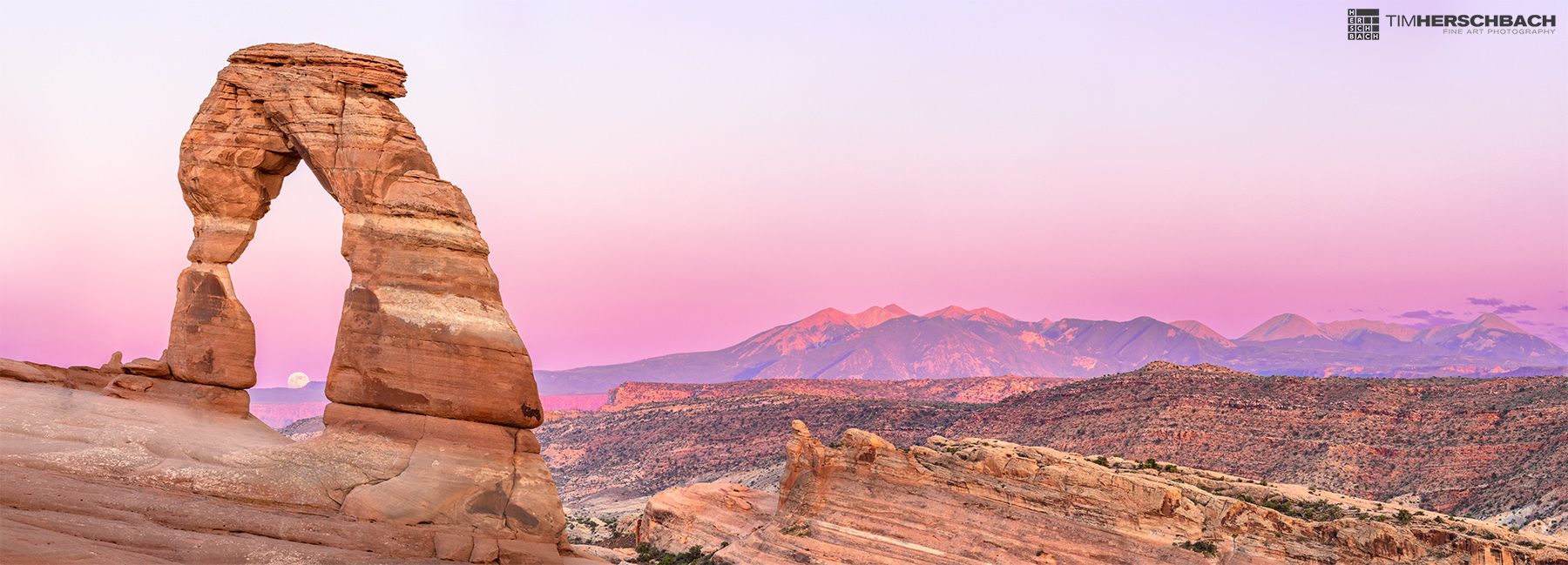 1800x649 Delicate Arch Moonrise. Arches National Park, Utah. Tim Herschbach Fine Art Landscape Photography