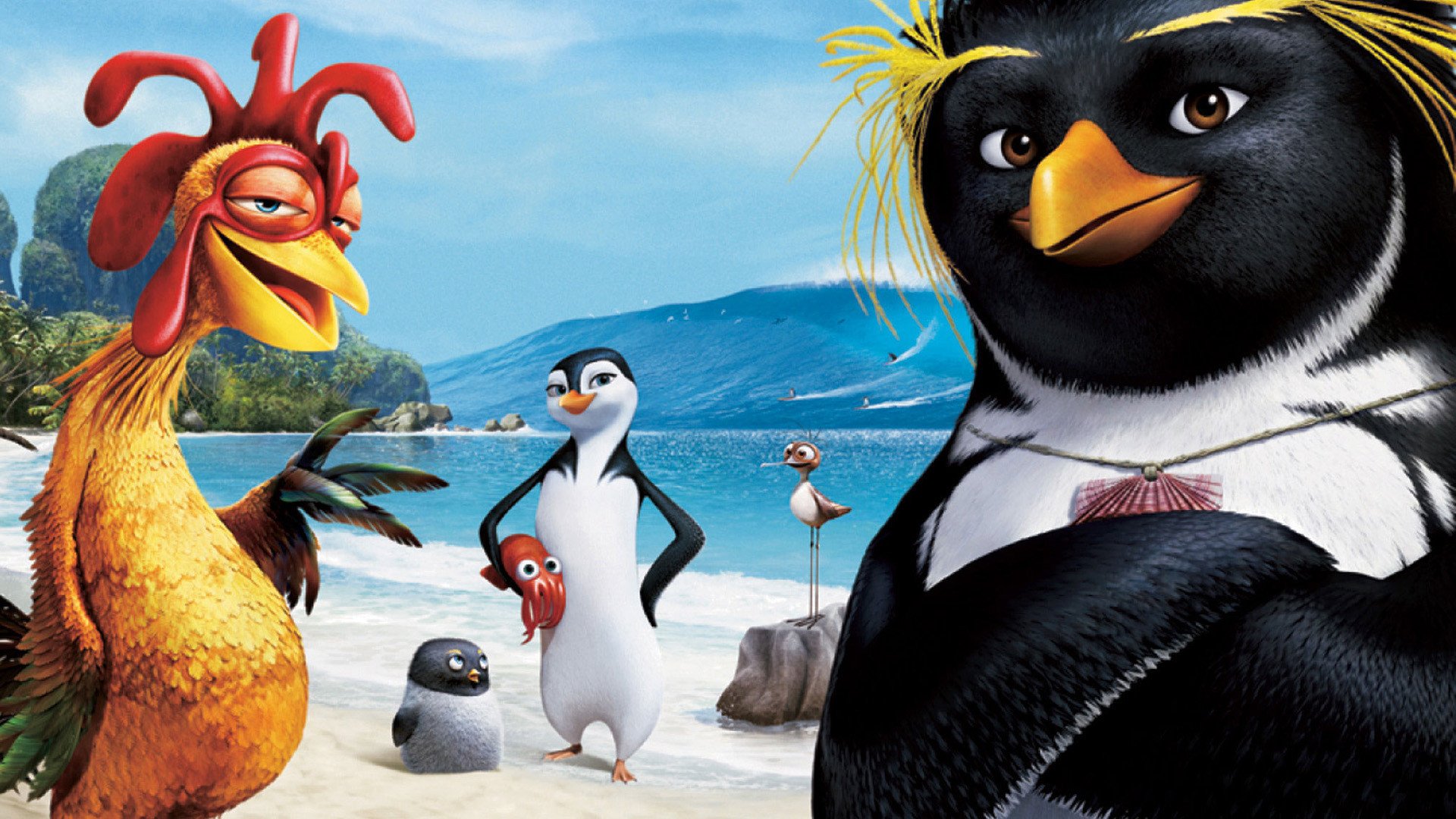 1920x1080 Surf's Up HD: Penguin Surf Wallpaperx1080