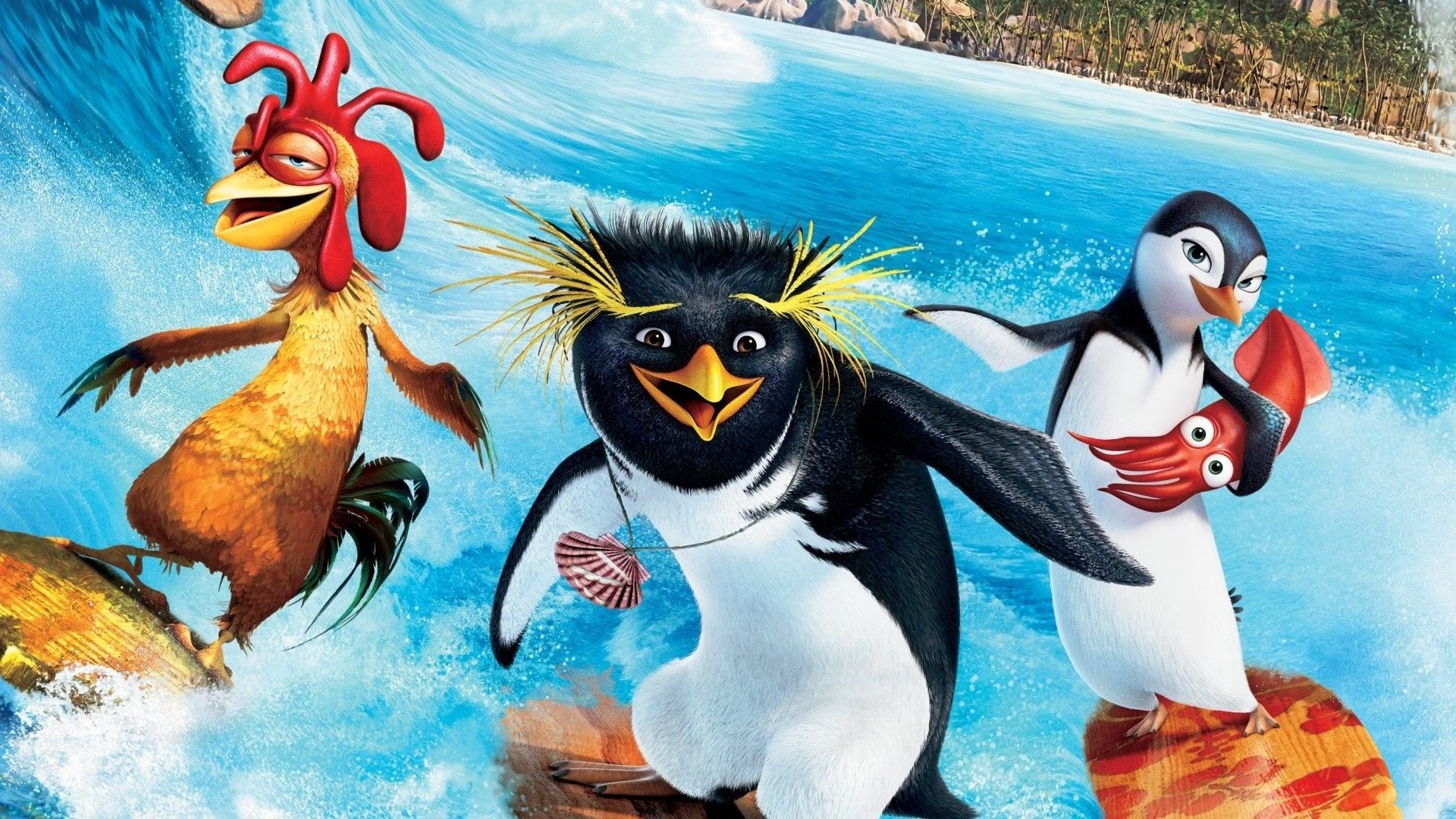 1920x1080 Surf's Up HD: Penguin Surf Wallpaperx1080