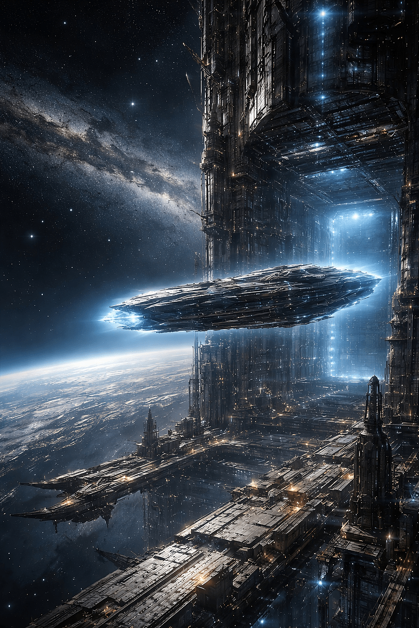 853x1280 Download Space Megastructure Intergalactic Cruiser Futuristic Space Station. Royalty Free Stock Illustration Image