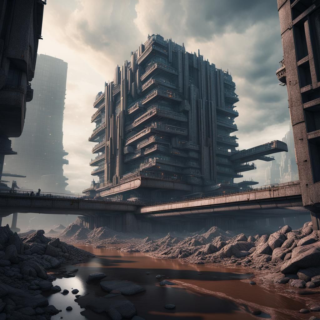 1024x1024 Colossal Brutalist Megastructure in Detailed Matte