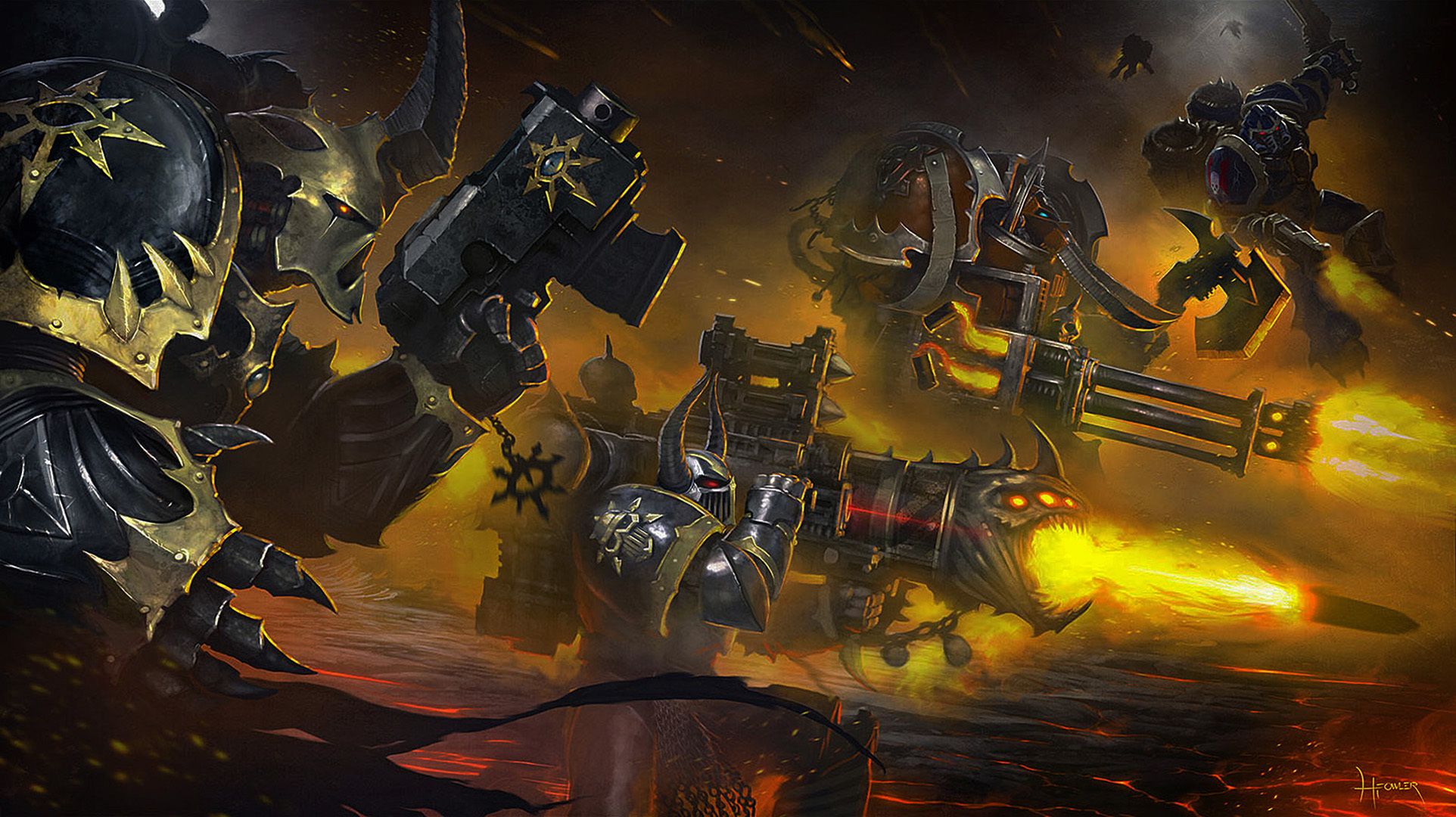 1924x1080 Wallpaper Warhammer chaos, space marine, Word Bearers, Iron Warriors, Eternal Crusade, Night Lords, legions for mobile and desktop, section фантастика, resolution 1924x1080