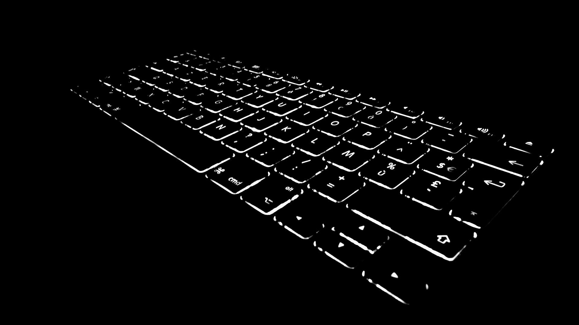 1920x1080 Black White Keyboard Backlight 4K HD Black Background Wallpaper