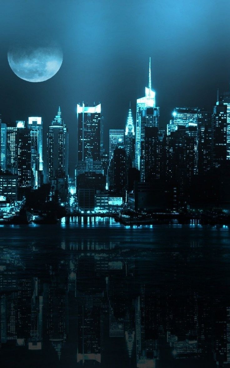 736x1177 Blue City Skyline Full Moon Android And IPhone Wallpaper Background And Lockscreen /blue City Skyline Full Moon Android And Iphone Wallpaper Background And Lockscreen