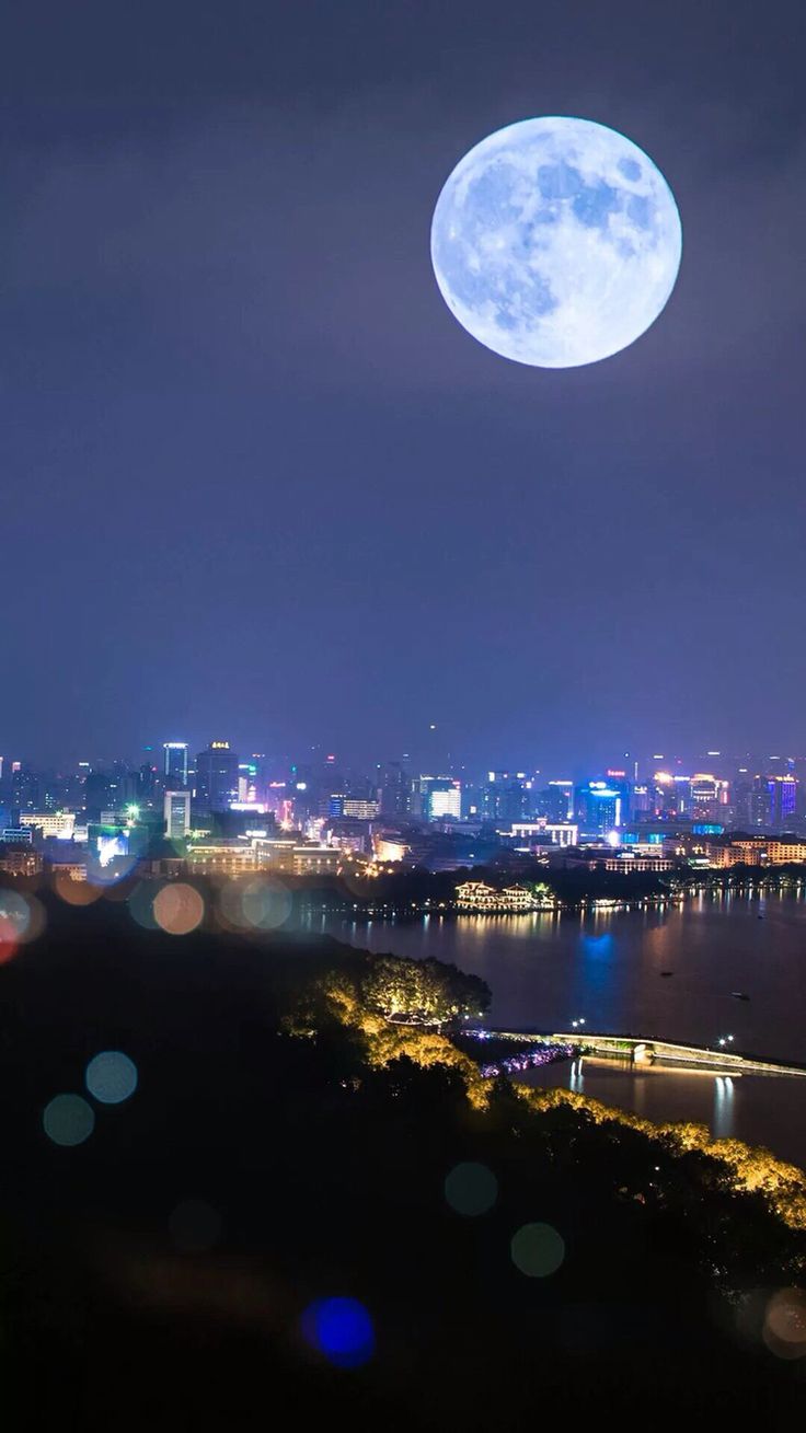 736x1309 City lights. The Moon. La luna
