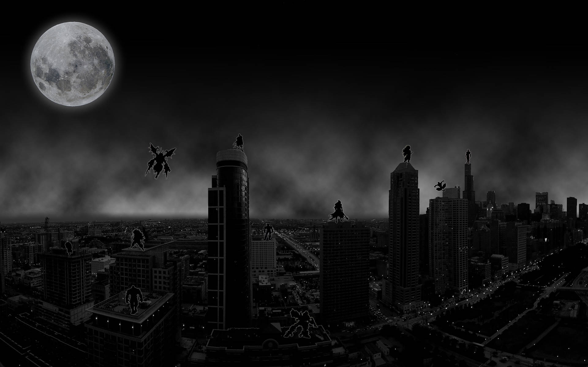 1920x1200 Download Captivating View of Darkened City under the Moon Wallpaper