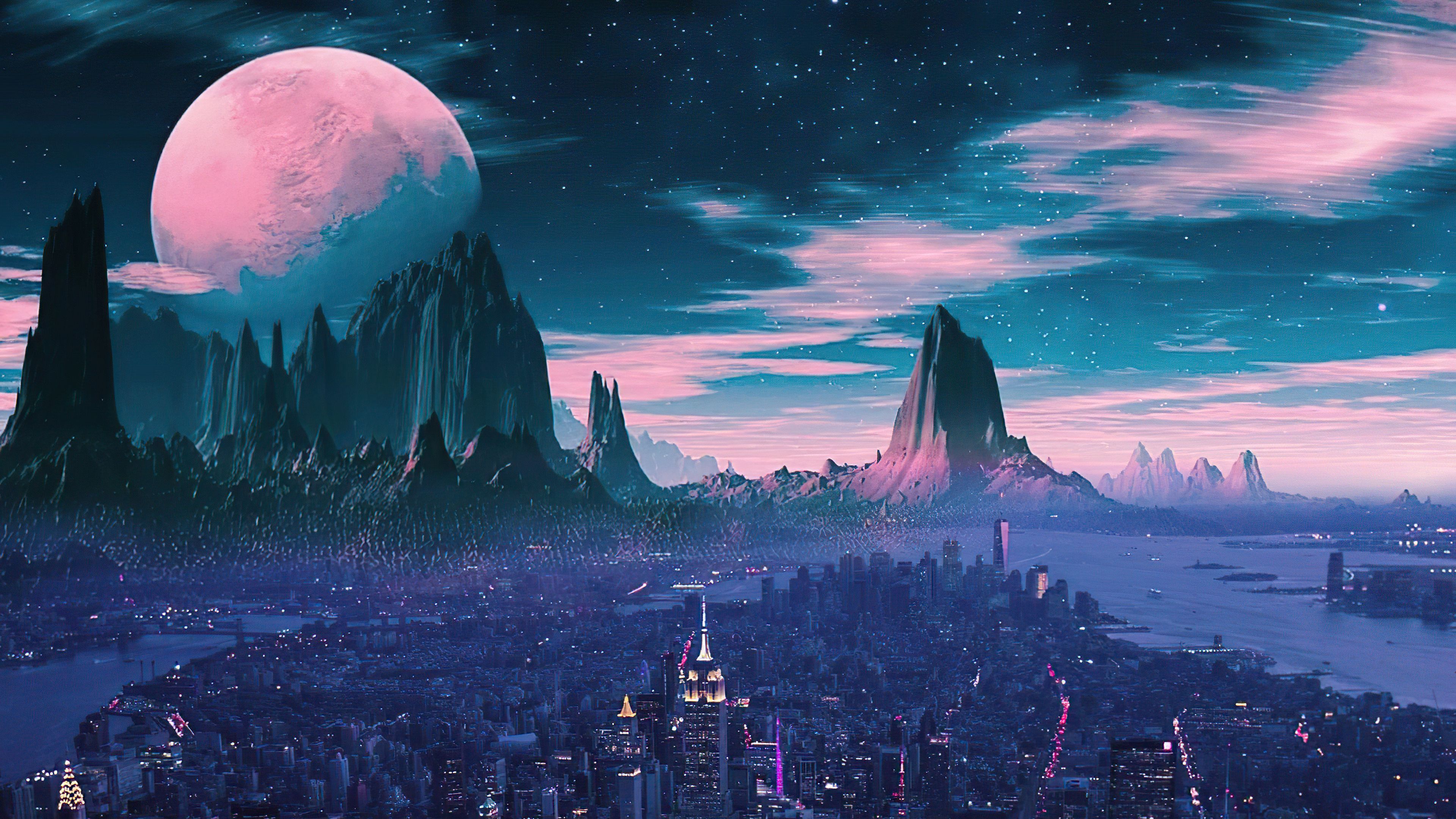 3840x2160 City Nights Moon 4k Wallpaper, HD Artist Wallpaper, 4k Wallpaper, Image, Background, Photos and Picture