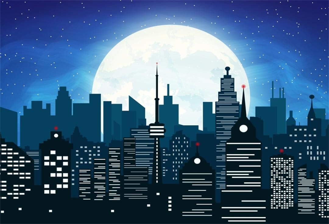 1080x735 Amazon.com : AOFOTO 6x4ft Cartoon Modern Super City Backdrop Moon Night Urban Buildings Manor Cityscape Photography Background Kid Boy Baby Portrait Cartoon Photo Shoot Studio Props Vinyl Wallpaper Drape