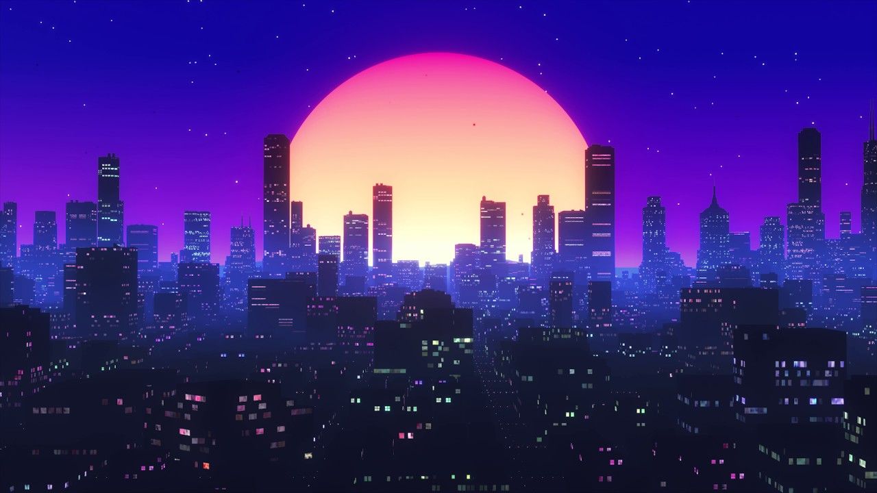 1280x720 Pale Moon Over The City